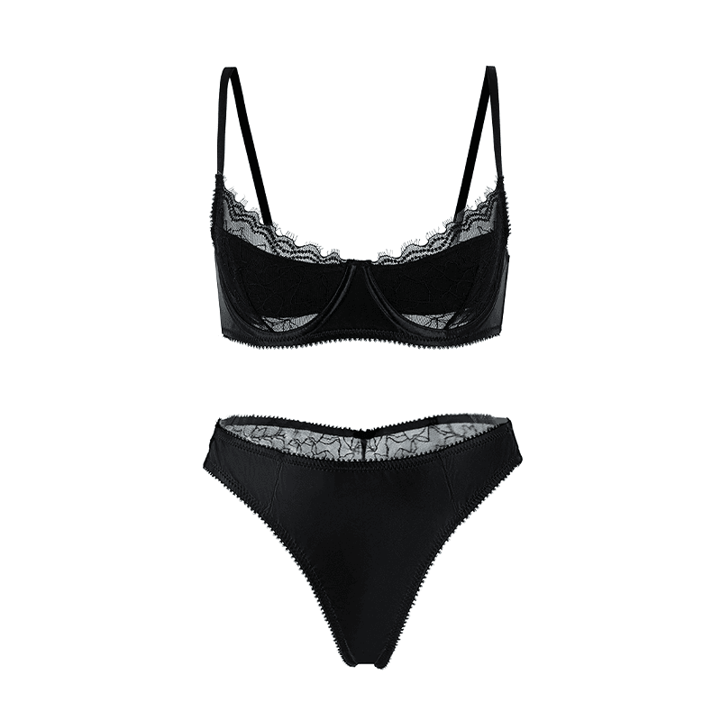 Maria Grazia Severi Eyelash Lace completo balconcino nero raso