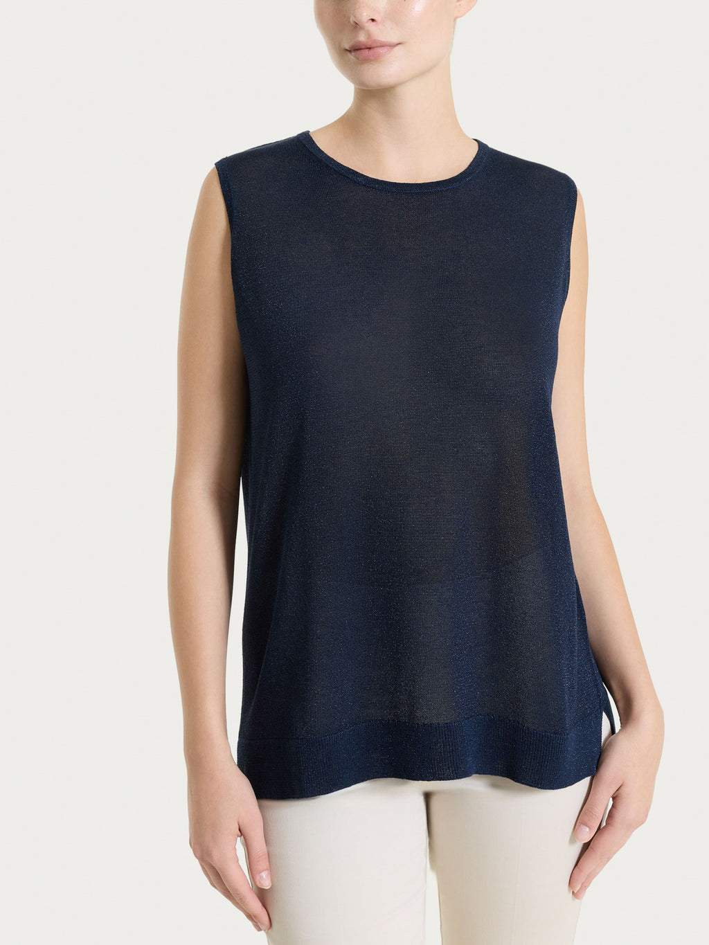 Ragno Crêpe Lurex Top Smanicato Spalle Larghe Bleu