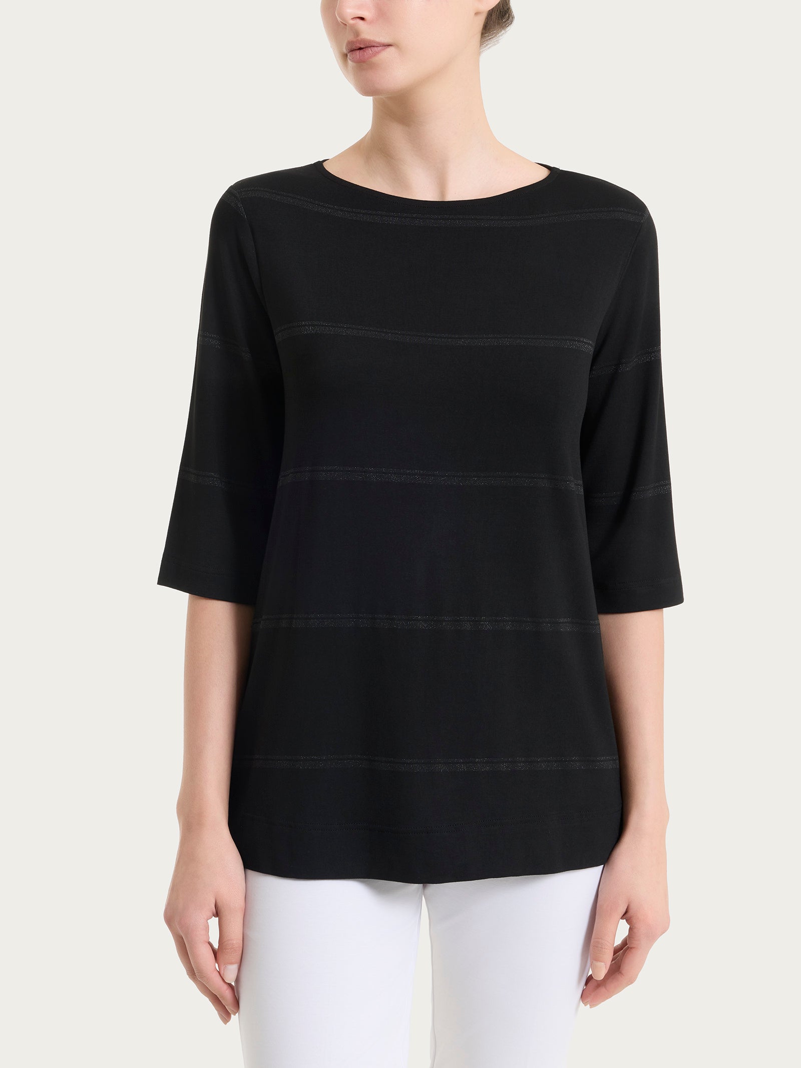 Ragno Viscosa Summer Maglietta righe Lurex Nero