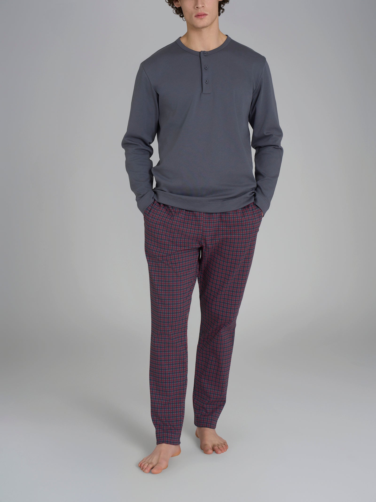 Ragno Pigiama Serafino Uomo Cotone Tartan Manica Lunga