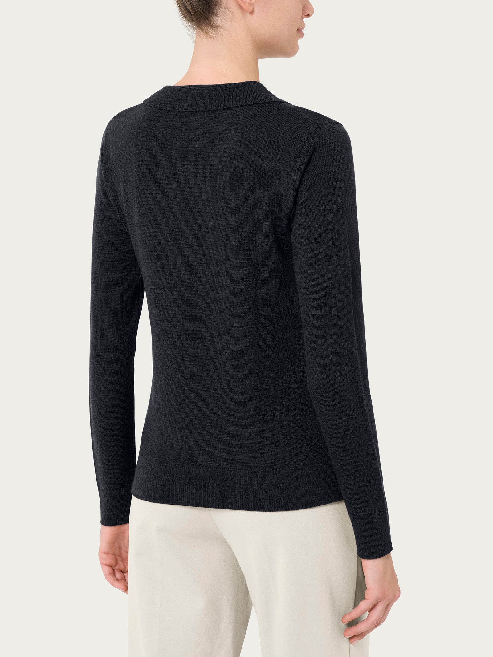 Ragno Merino Soft Polo Lunga Nero Lana Merino