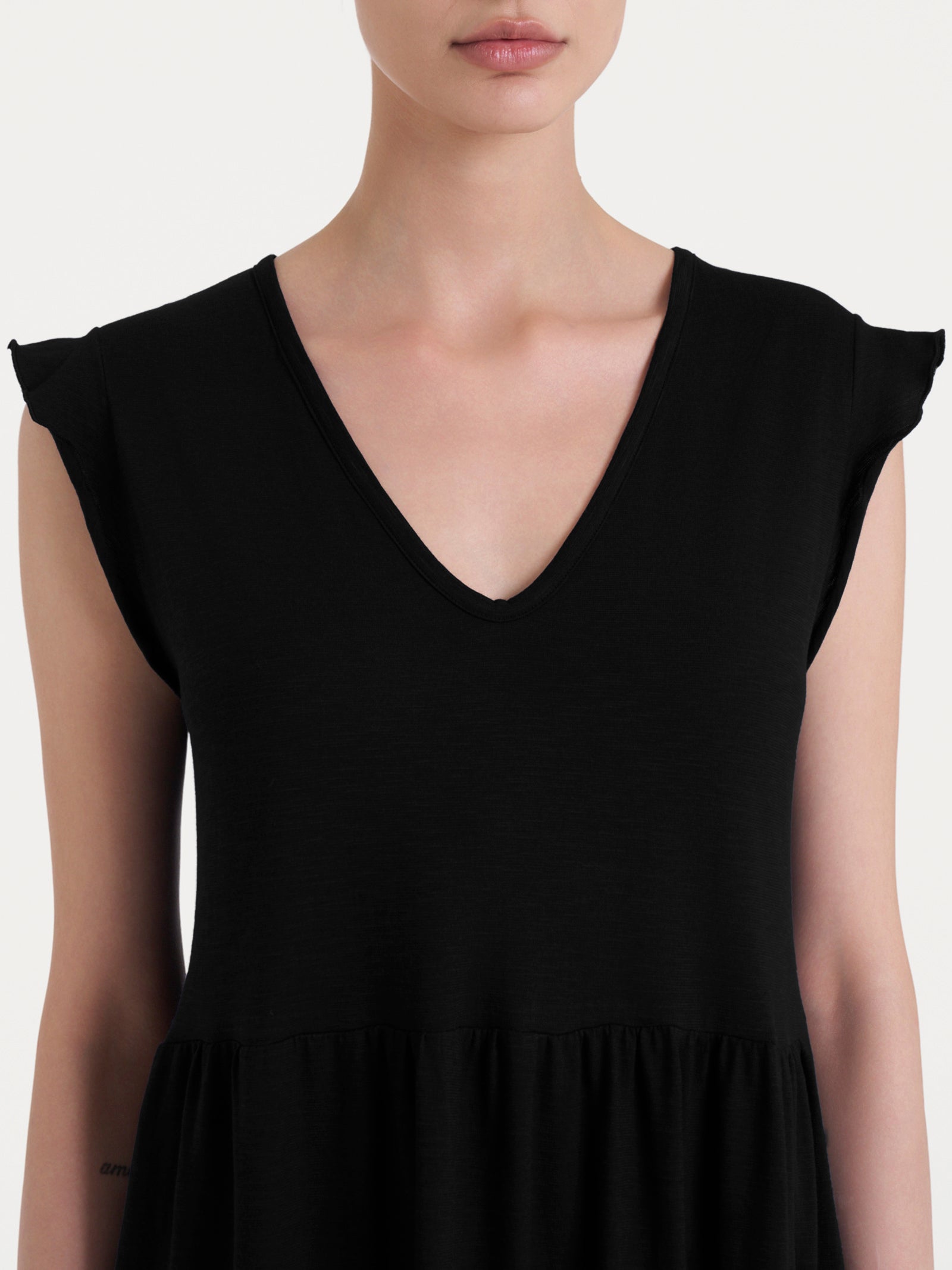 Ragno Jersey Cotone abito lungo Nero scollo V