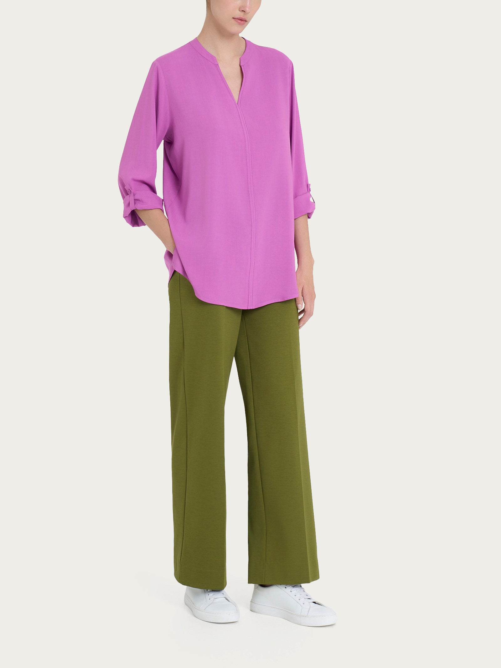 Ragno EcoSeta blusa collo coreana Cattleya viscosa