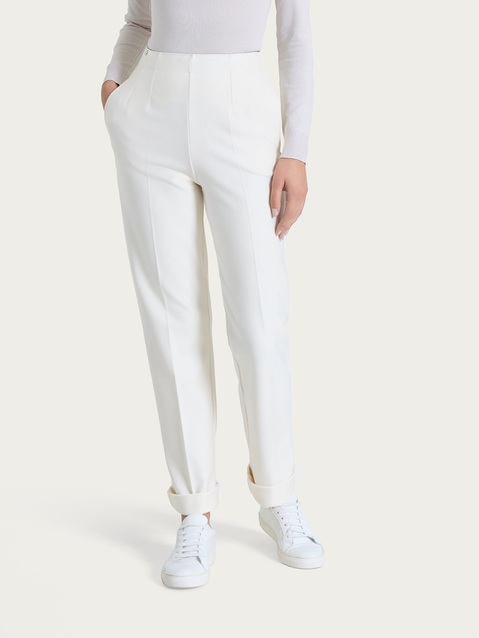 Ragno Compact pantalone dritto tasche Avorio elasticizzato
