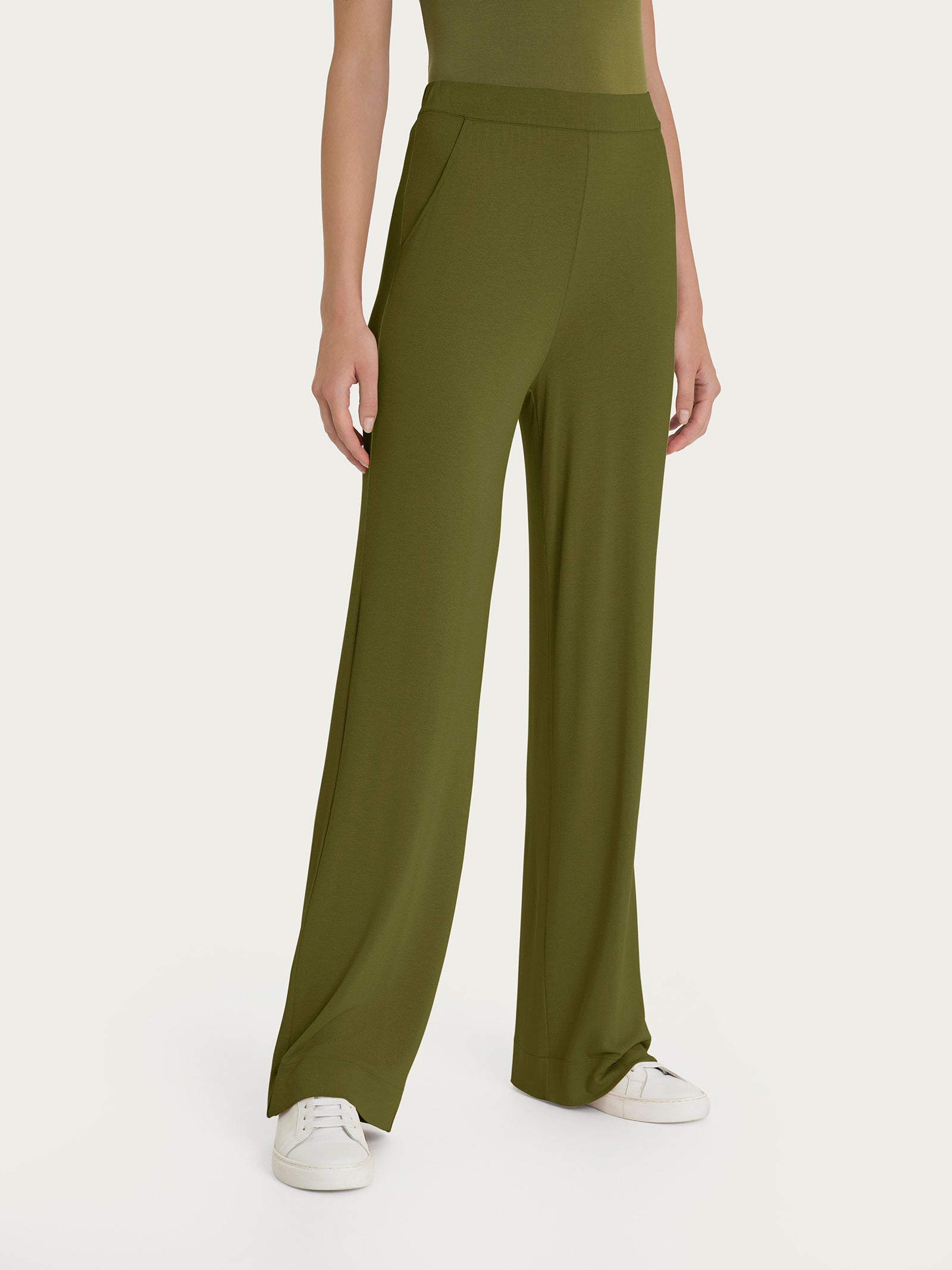 Ragno Viscosa Summer pantalone palazzo Sphagnum con tasche