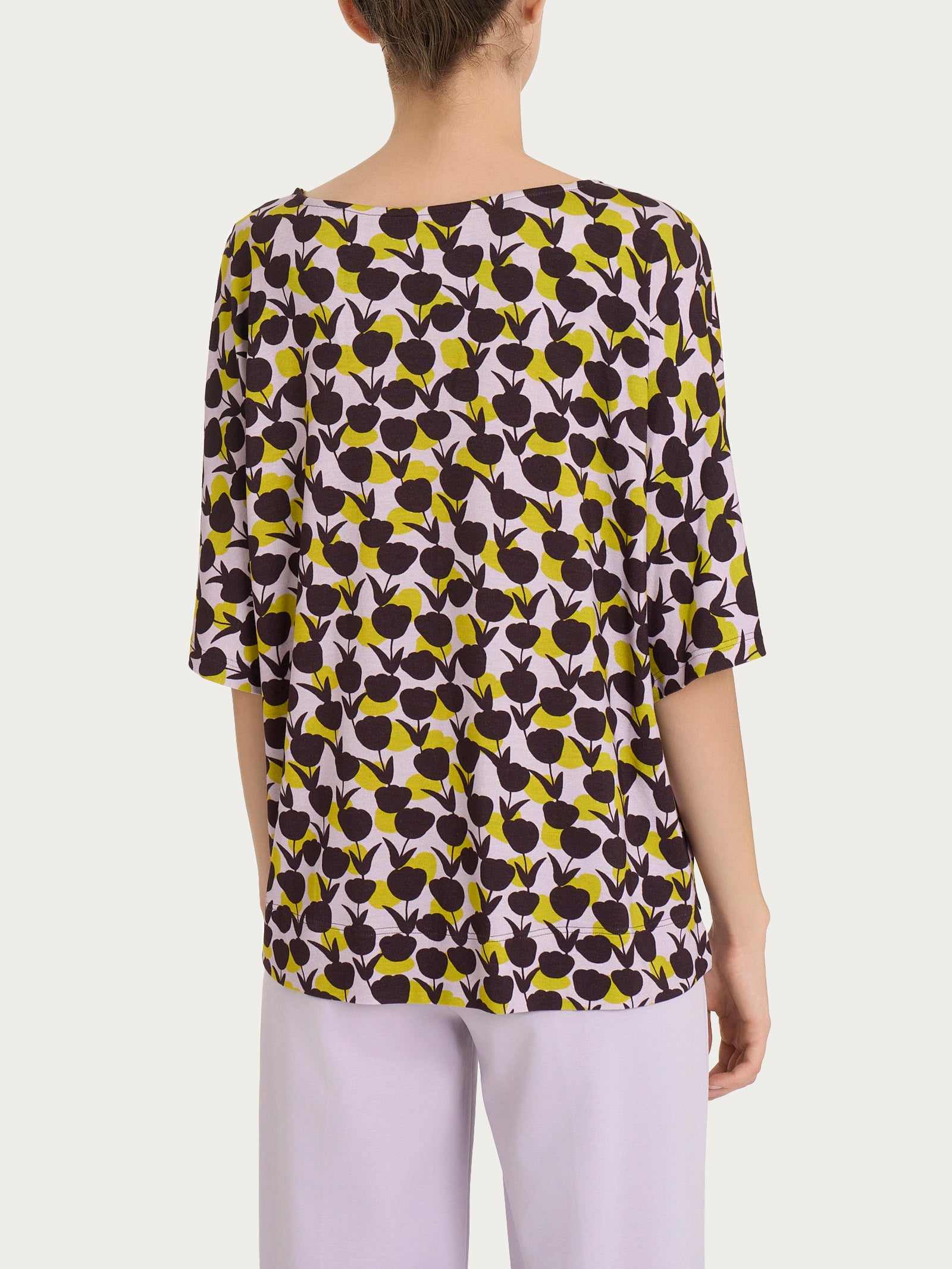 Ragno Viscosa Summer Blusa Girocollo Maglietta Verde Tulipani