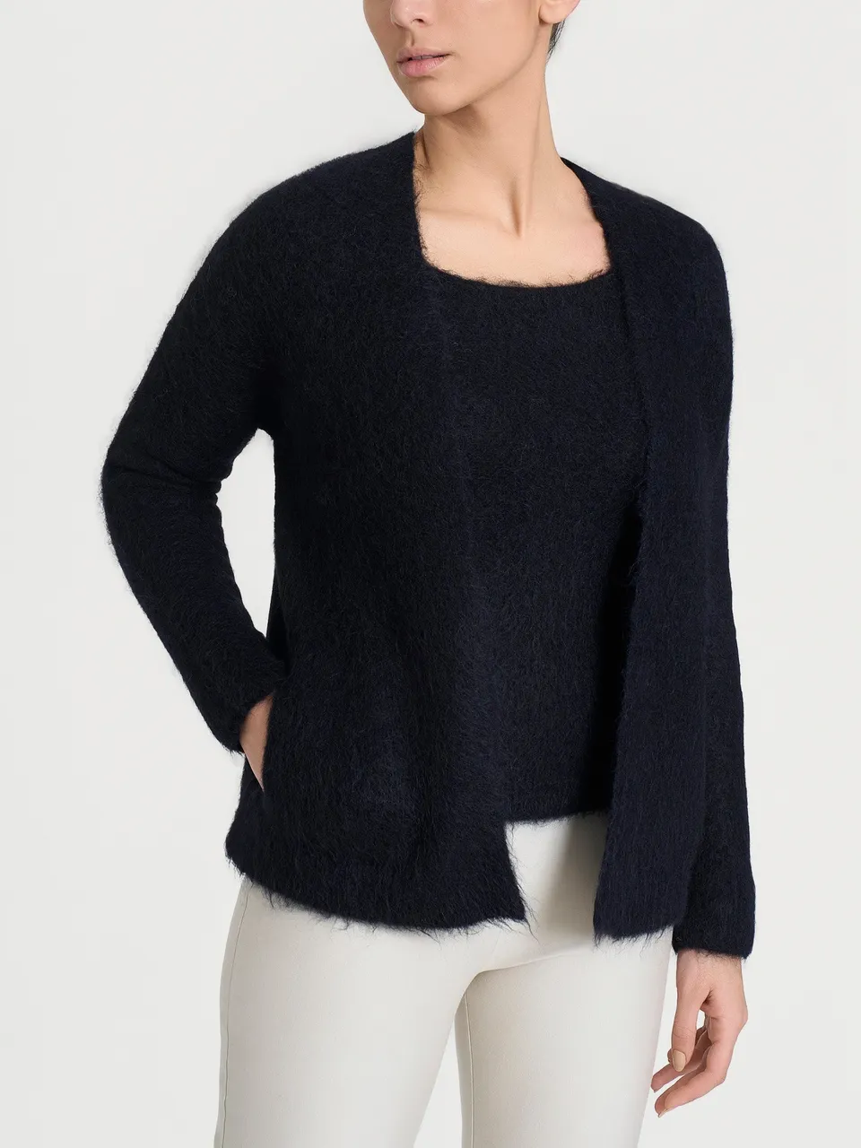 Ragno Cardigan aperto misto alpaca Nero