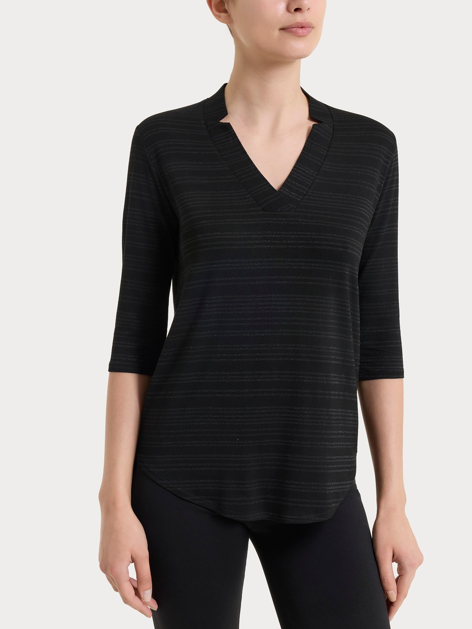 Ragno Viscosa Summer maglietta scollo V nera lurex