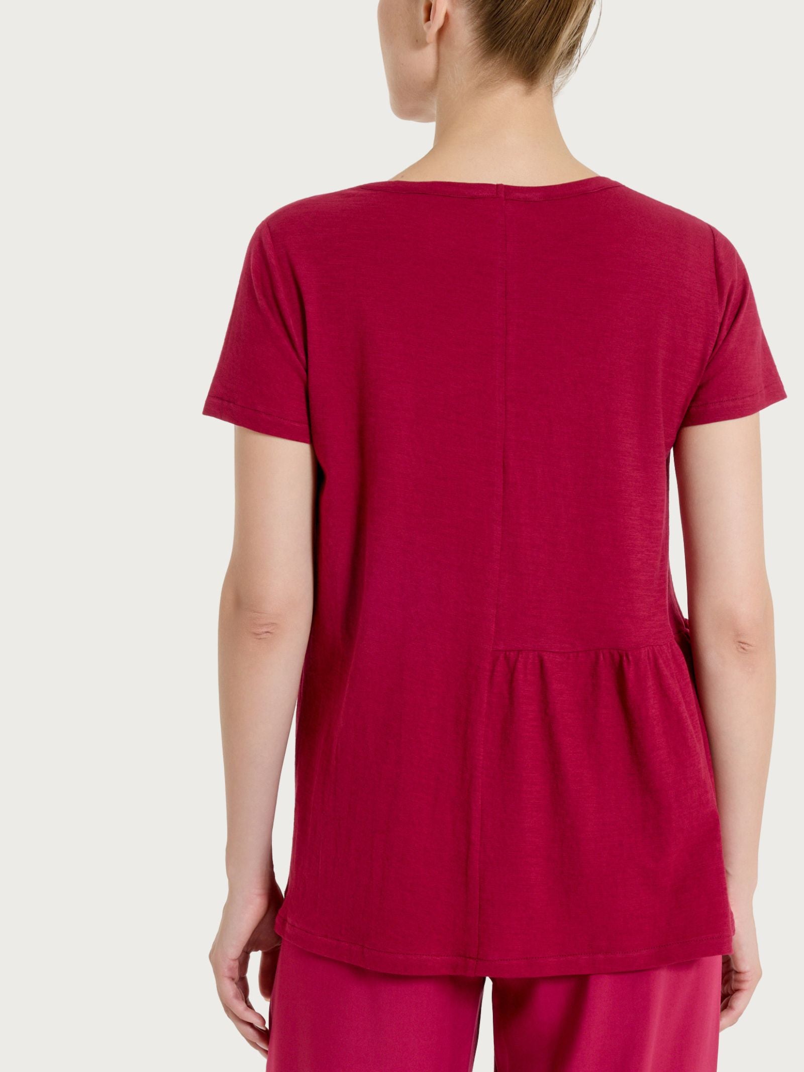 Ragno Maglietta balza asimmetrica Beet Red slub jersey