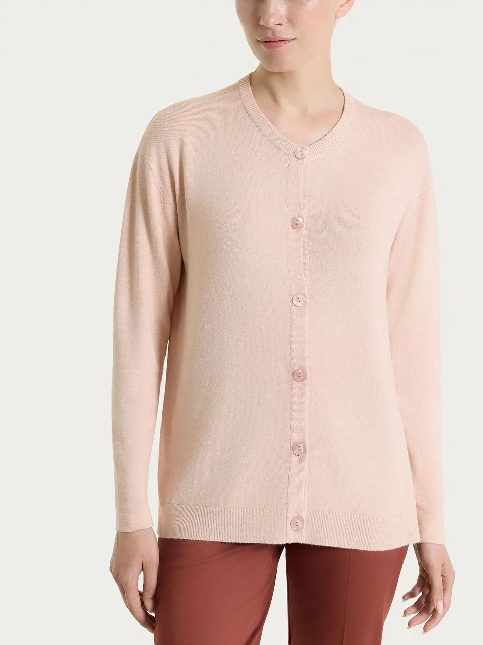 Ragno Four Seasons cardigan rosa Cameo Rose abbottonato morbido