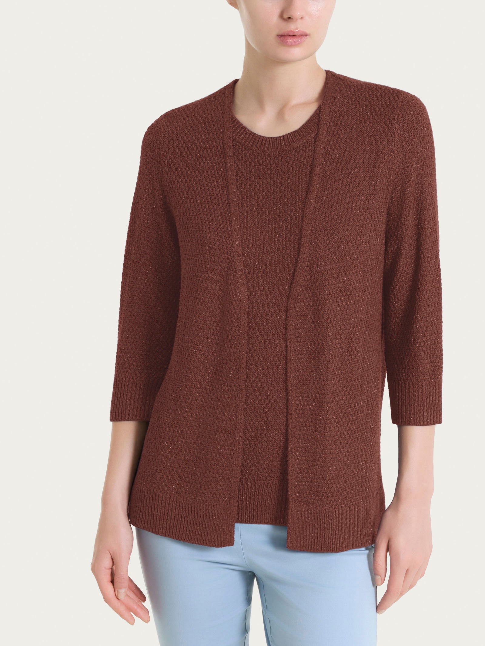 Ragno Cardigan Aperto Lurex Rice Stitch Cappuccino