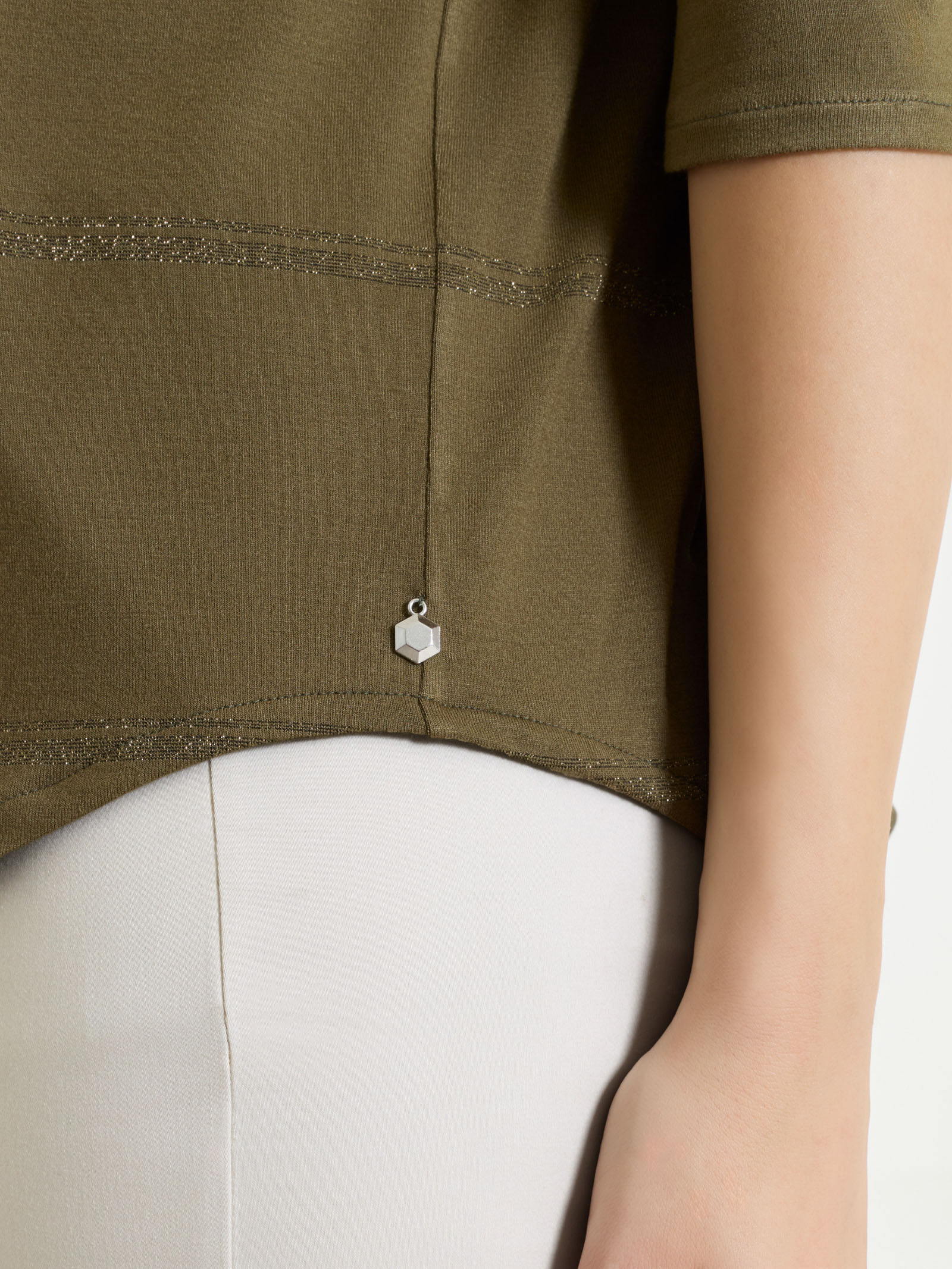 Ragno Viscosa Maglietta Rigata Dark Olive Lurex
