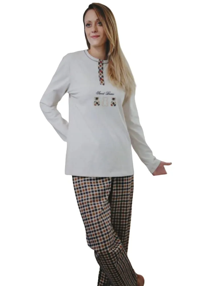 Lady C pigiama invernale donna cotone interlock a quadri