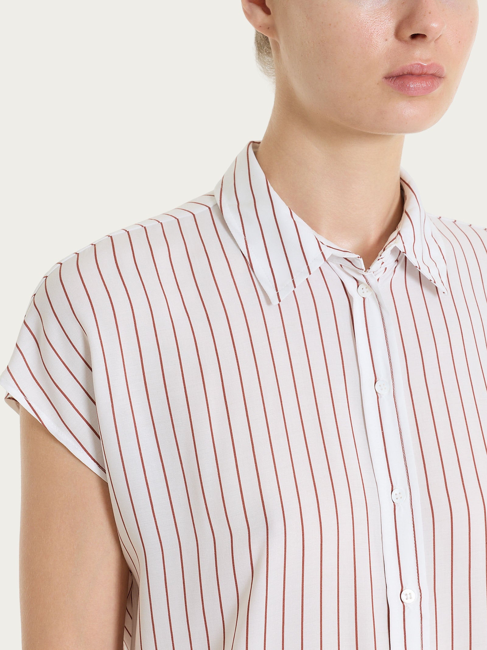 Ragno EcoSeta camicia manica corta righe Mahogany