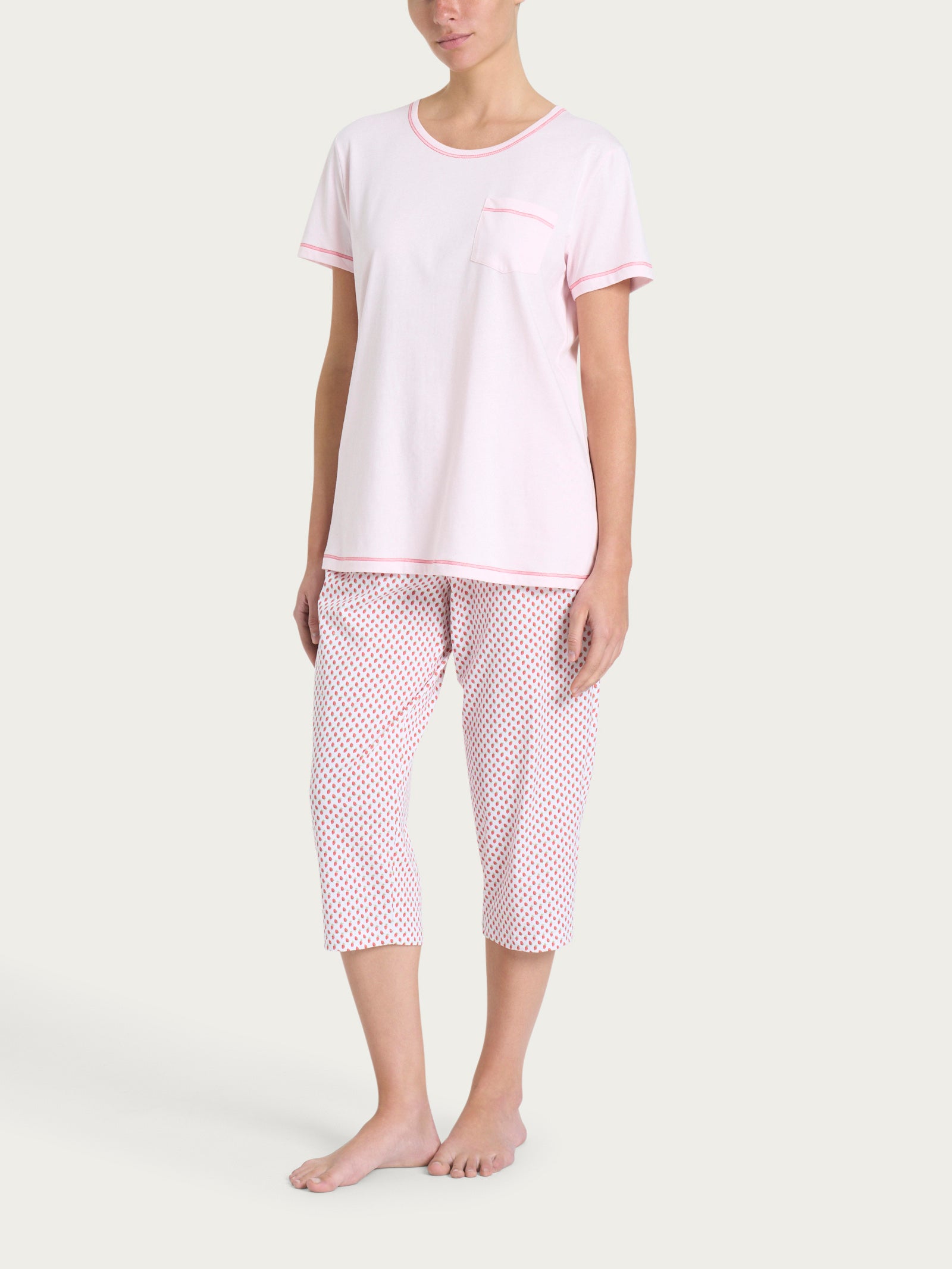 Ragno Jersey Pigiama Corto Donna Cotone Fantasia Bianco