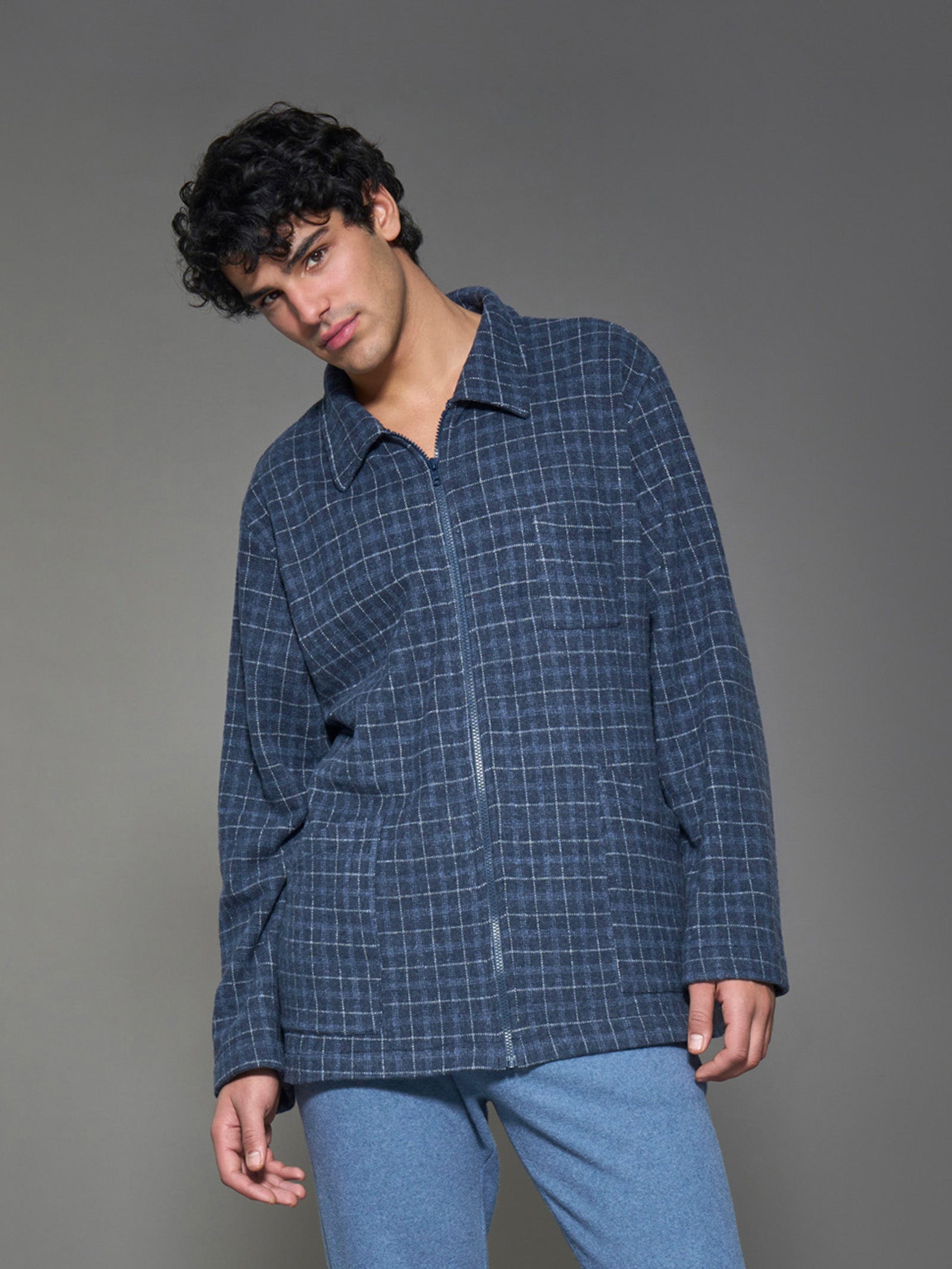 Ragno Cotton Eco Pile Giacca da Camera vestaglia Fant. Indigo