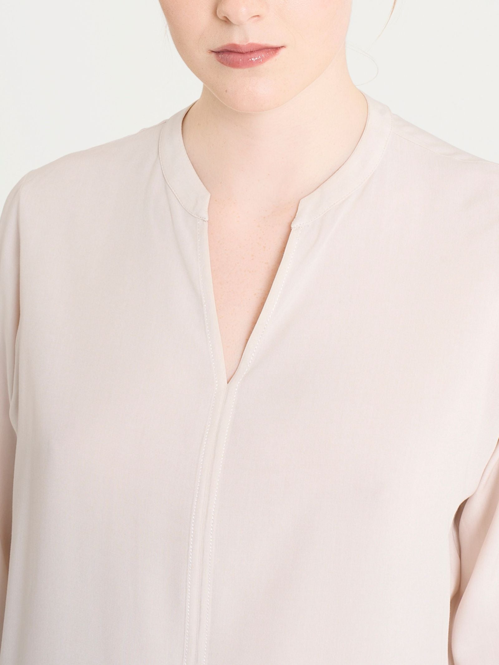 Ragno EcoSeta blusa collo coreana bianco Champignon