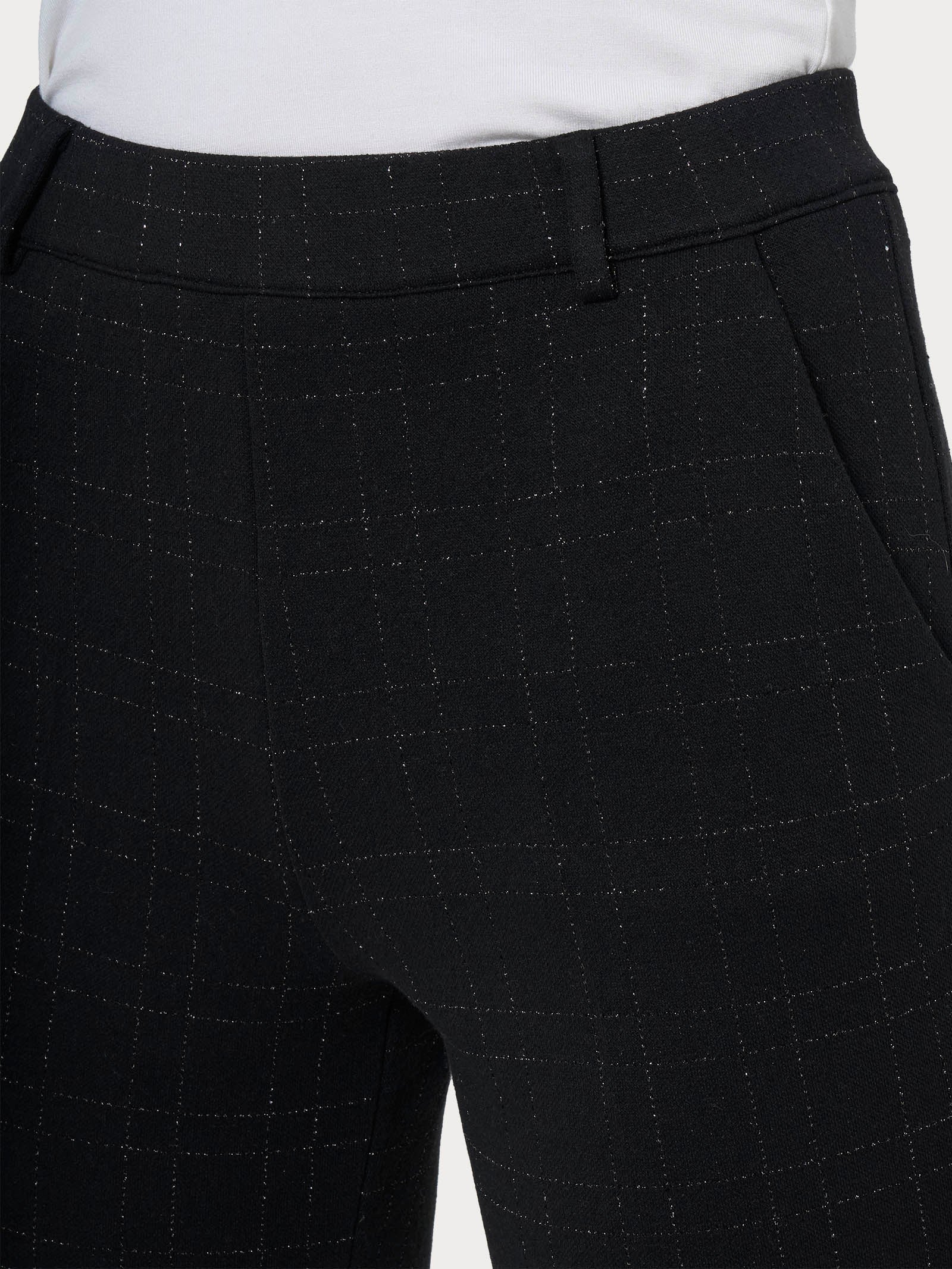 Ragno Compact pantalone dritto quadri lurex nero