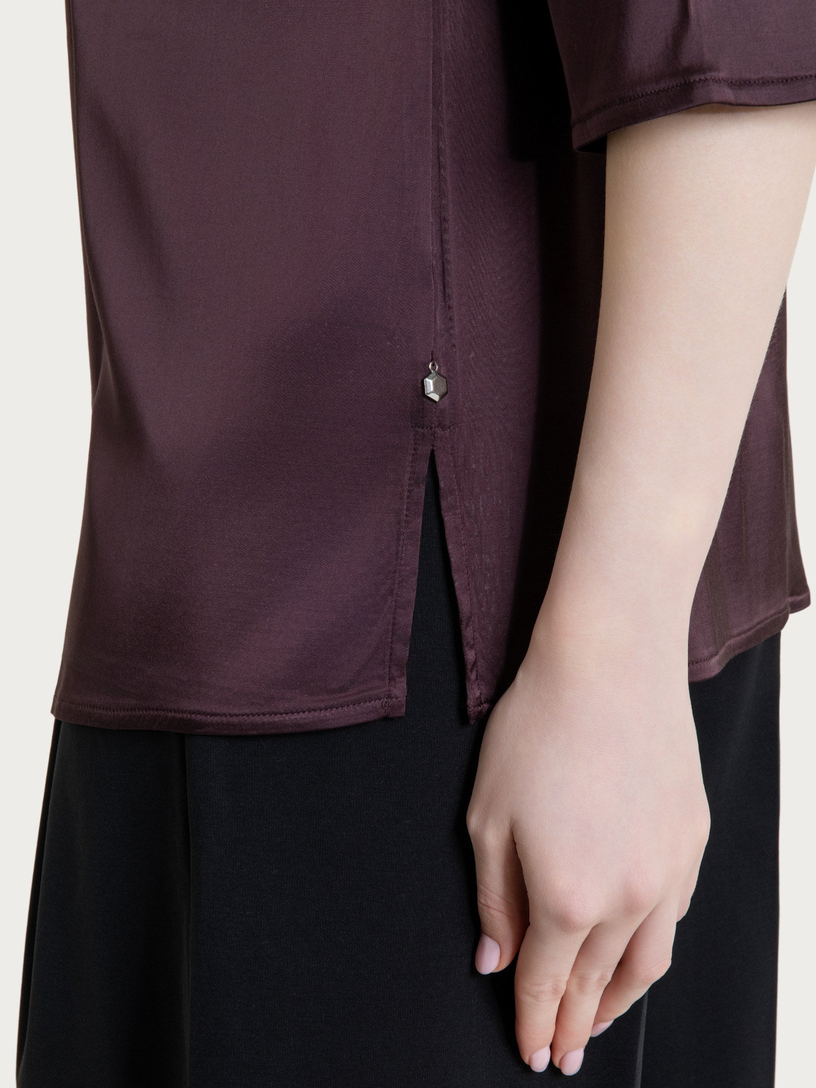 Ragno Stretch Satin Blusa 3/4 Plum Truffle Viscosa