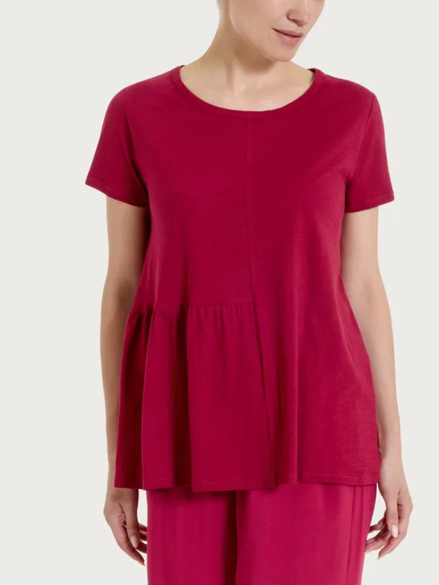 Ragno Maglietta balza asimmetrica Beet Red slub jersey