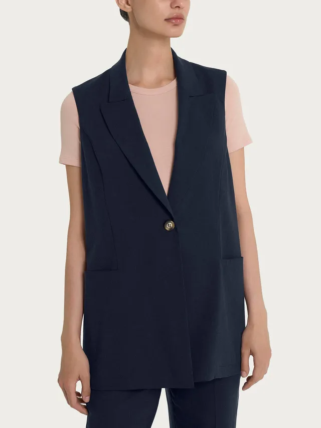 Ragno Super Natural Gilet Lungo Tencel Blu collo lancia