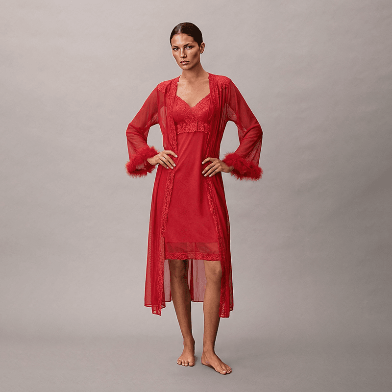 Maria Grazia Severi Ruby Red camicia notte pizzo rosso 2 pezzi