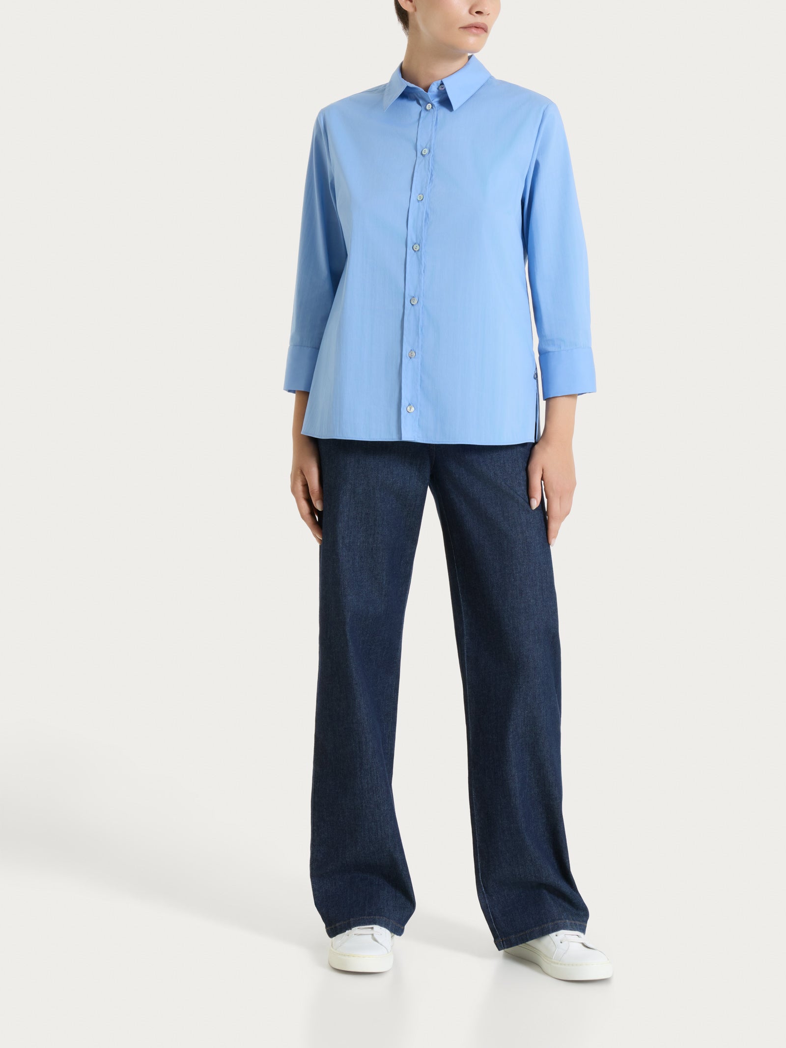 Ragno Poplin Camicia Manica 3/4 Bel Air Blue