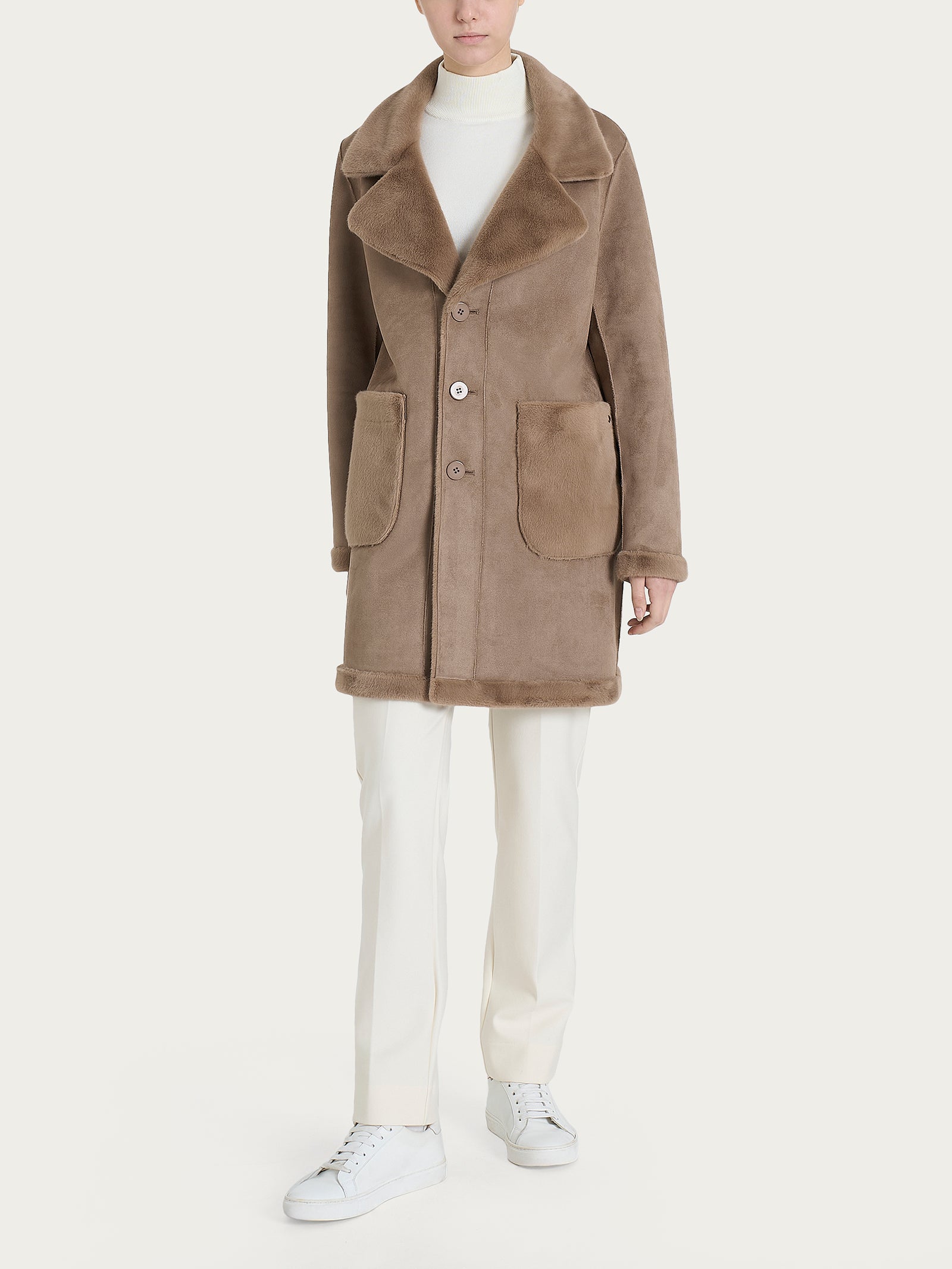 Ragno Vegan Shearling Cappotto Corto Pine Bark