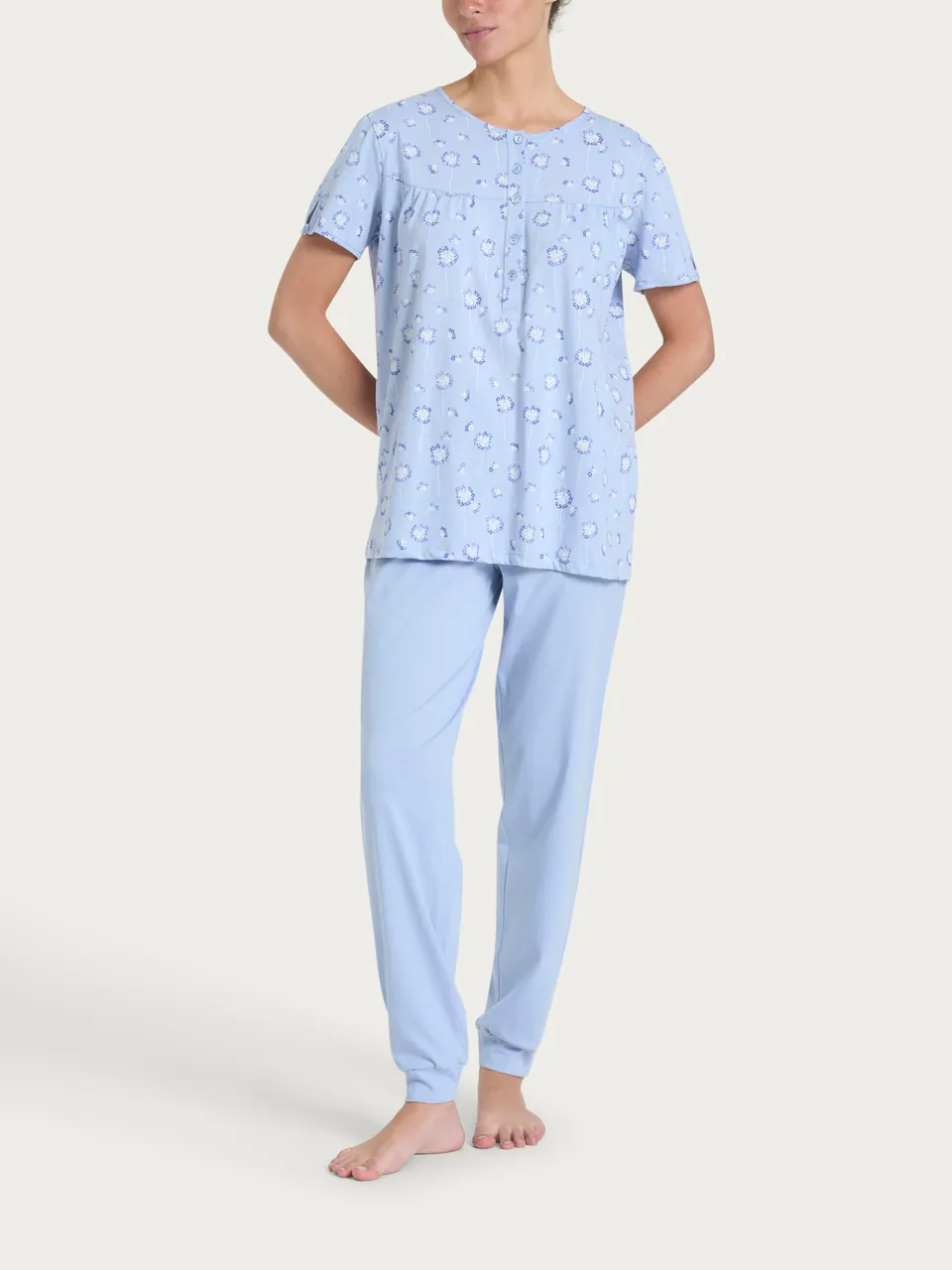 Ragno Sweet Emotion Pigiama Lungo Serafino Cotone Brunnera Blue