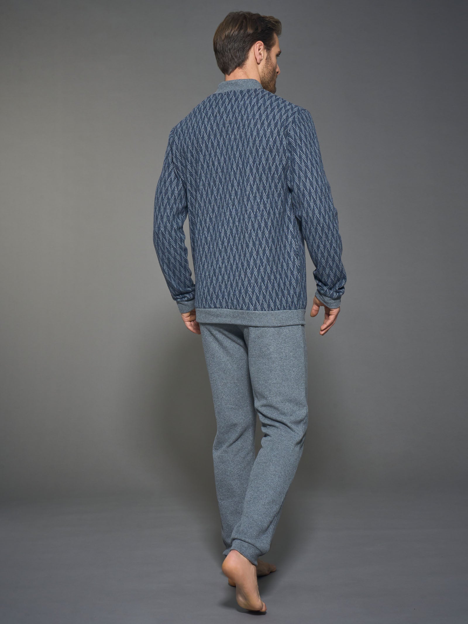 Ragno Cotton Eco Pile pigiama aperto uomo indigo melange