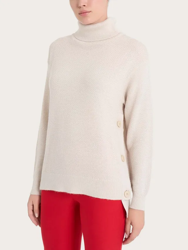 Ragno Merino Soft Dolcevita Bottoni Maglia Champignon lana