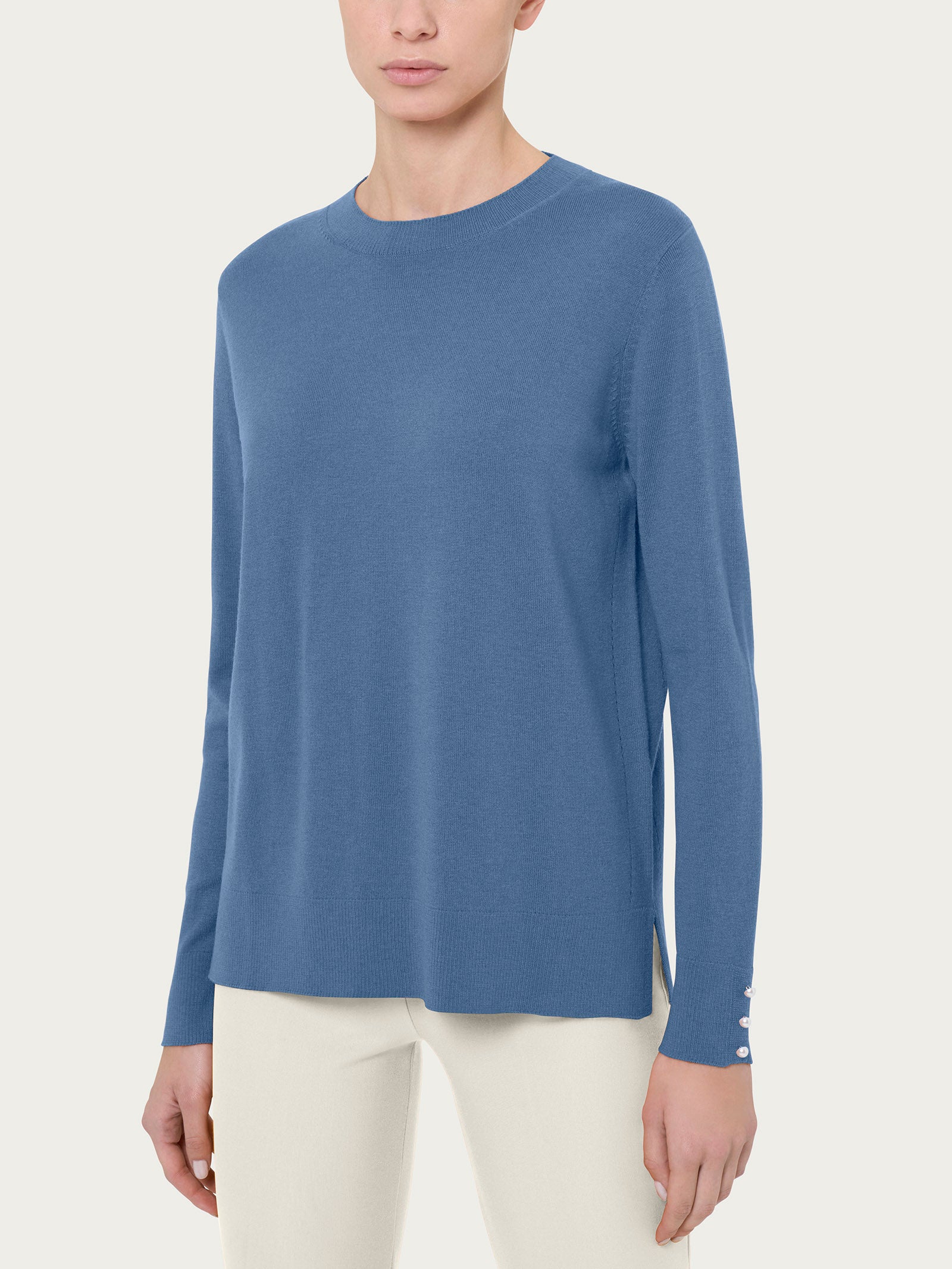 Ragno Merino Soft maglia girocollo blu con perline