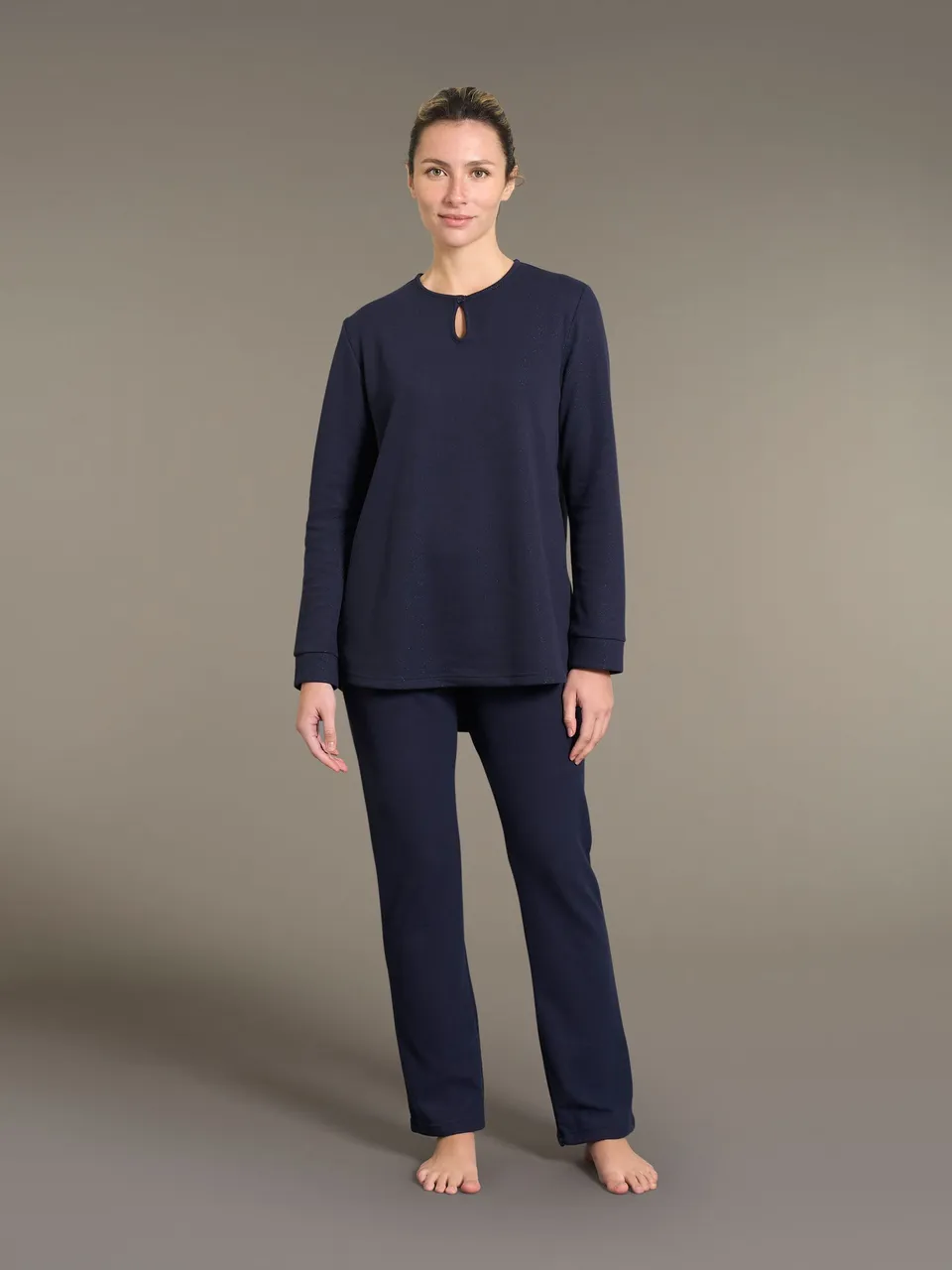 Ragno Pigiama Lungo Scollo a Goccia Cotton Eco Pile Tenebre invernale