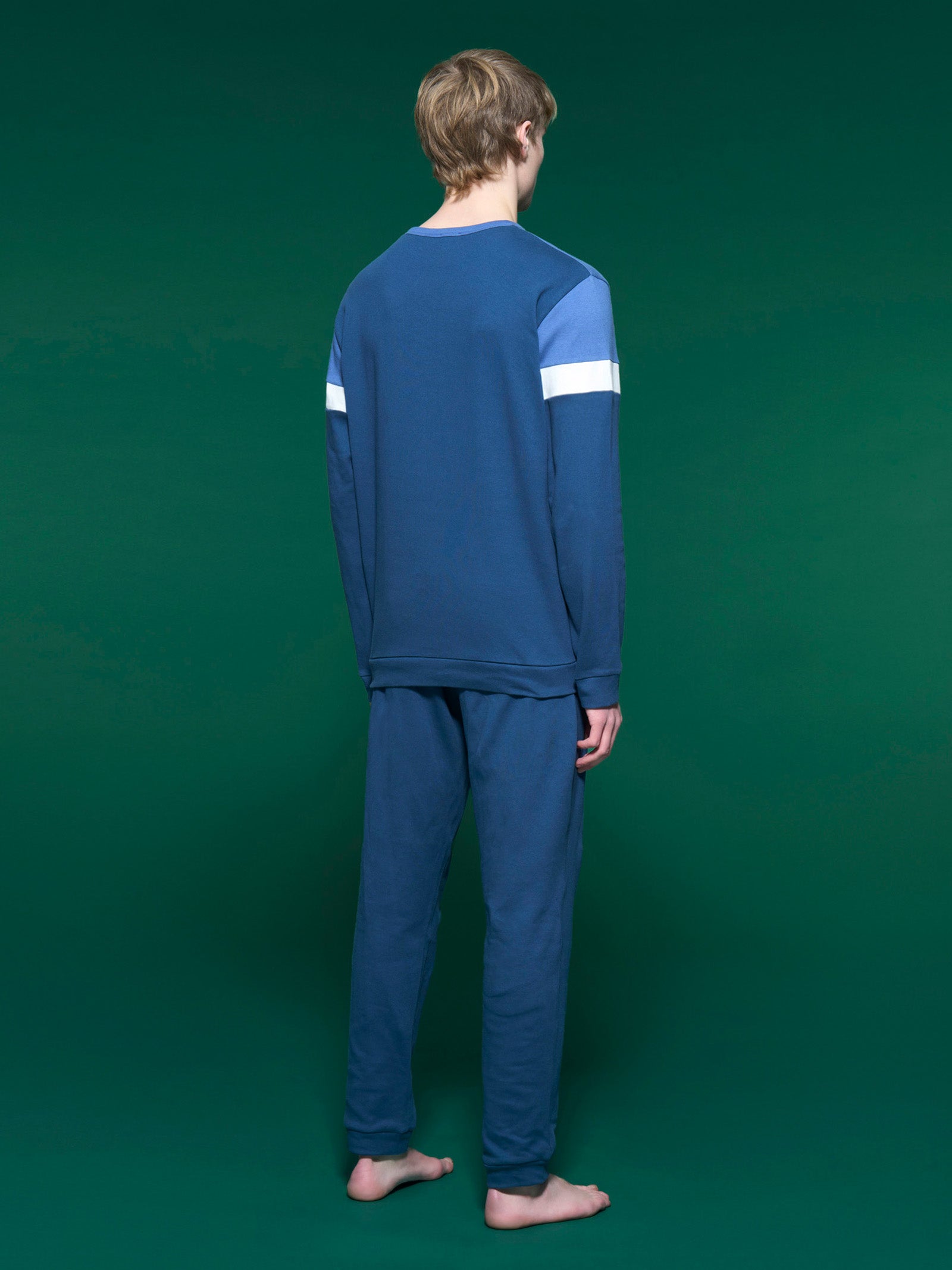 Ragno Pigiama Lungo Serafino pigiama cotone Bijou Blue caldo