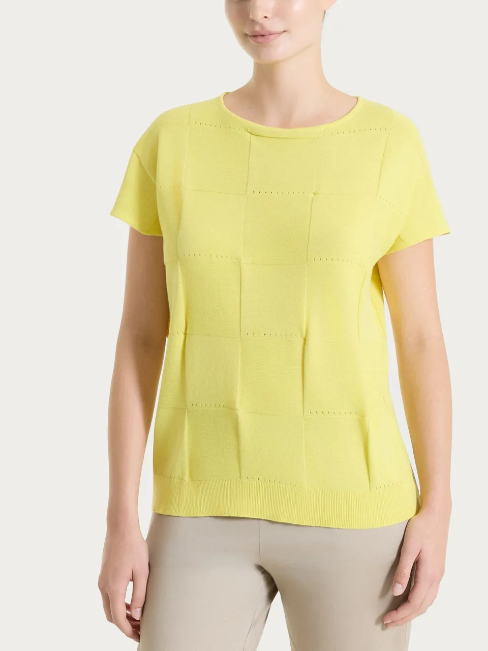 Ragno Puro Cotone Maglia Check Manica Corta Maglia Acacia