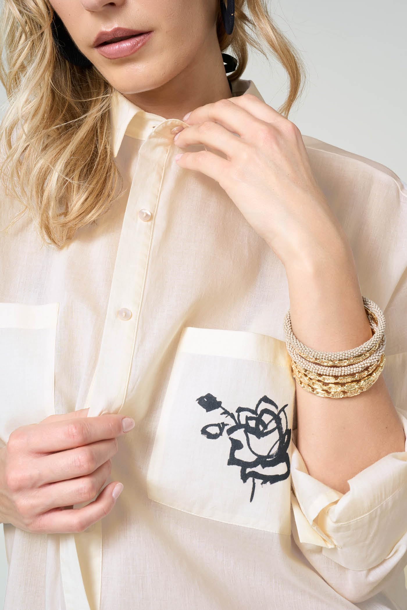 Goldenpoint Amour camicia copricostume cotone tinta unita con scritta