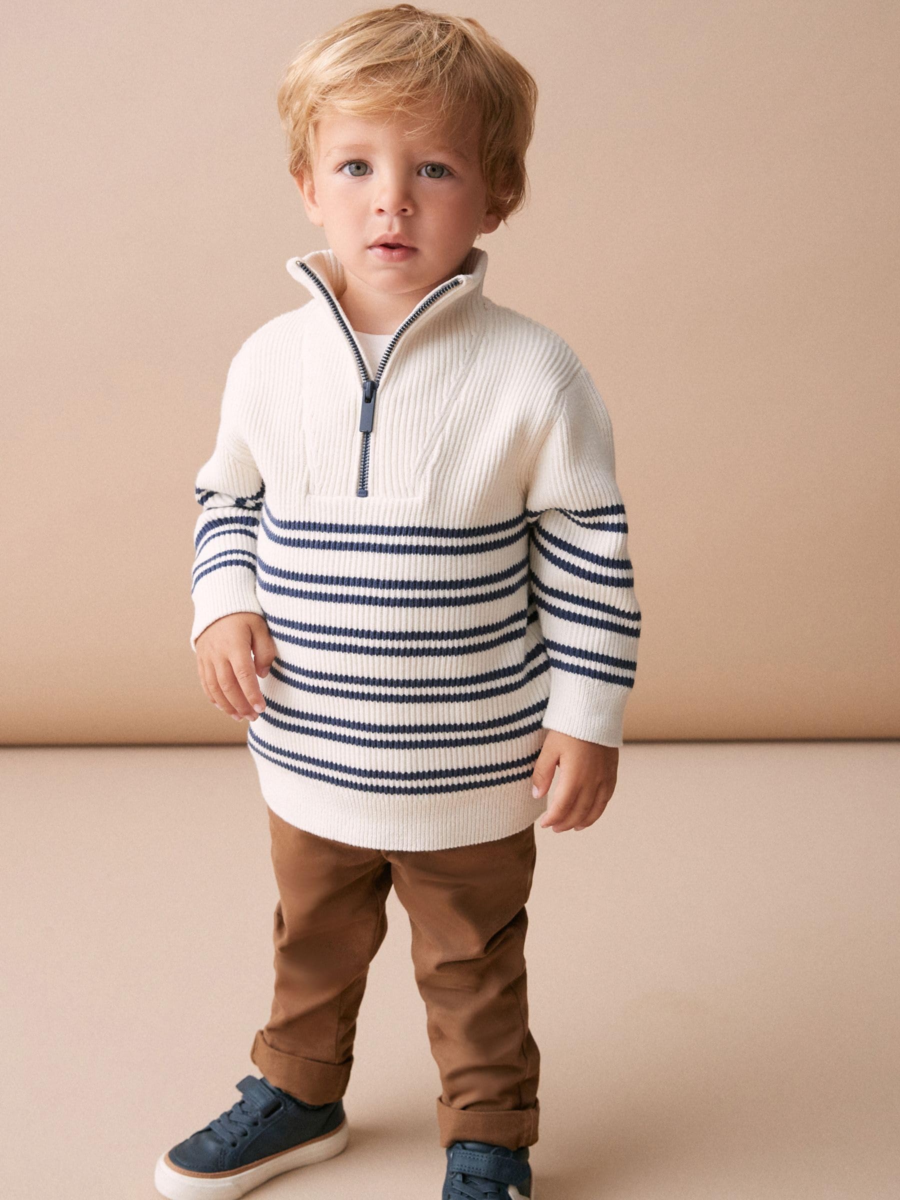 Next Ragazzo maglione zip corta ecru cream 92-98