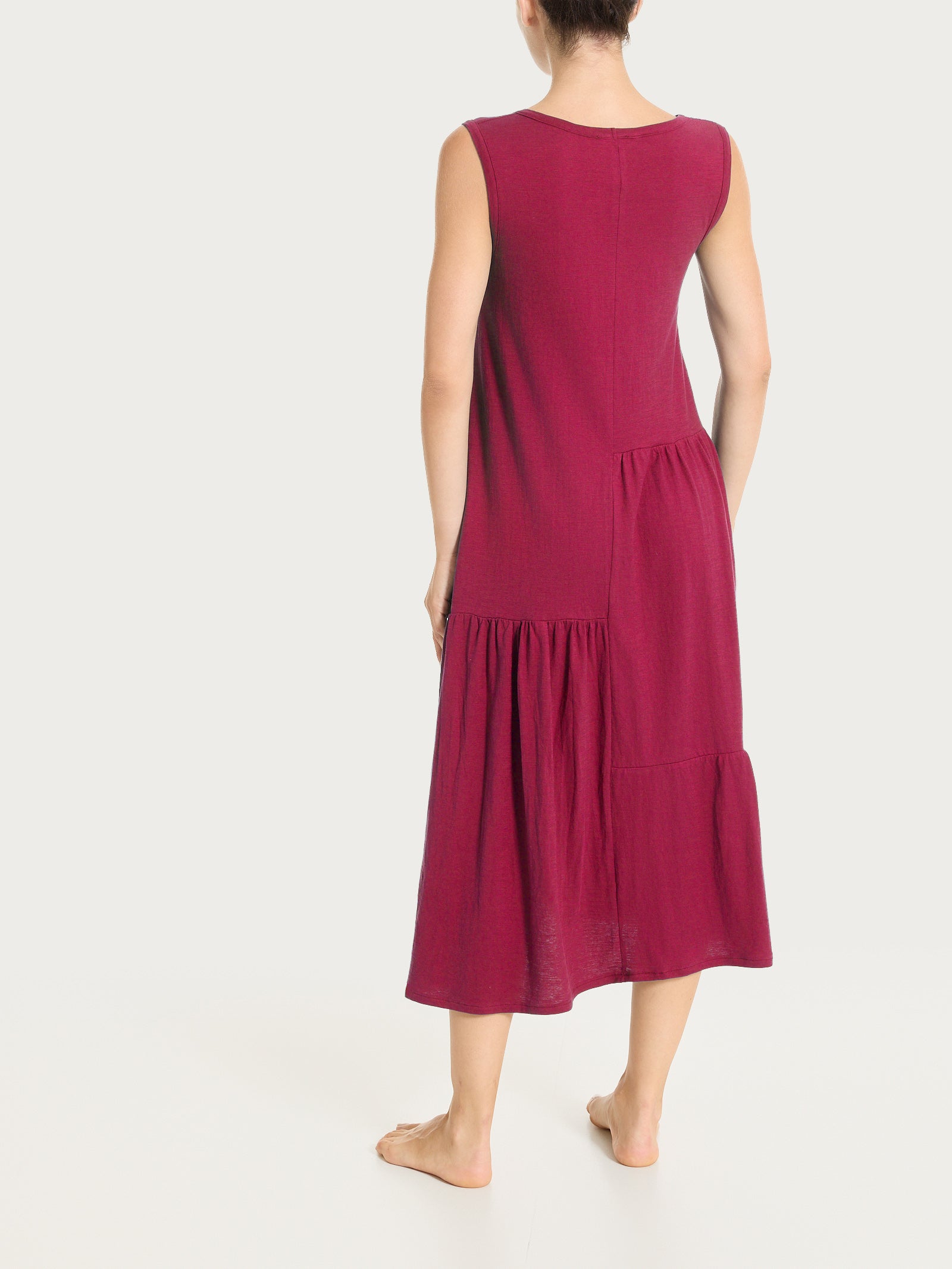 Ragno Slub Jersey Vestito Lungo Beet Red puro cotone