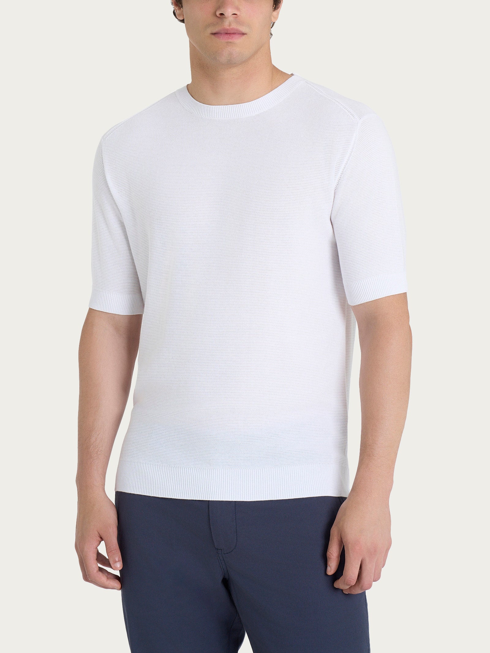 Ragno Puro Cotone Maglia Punto Links Manica Corta Bianco Girocollo