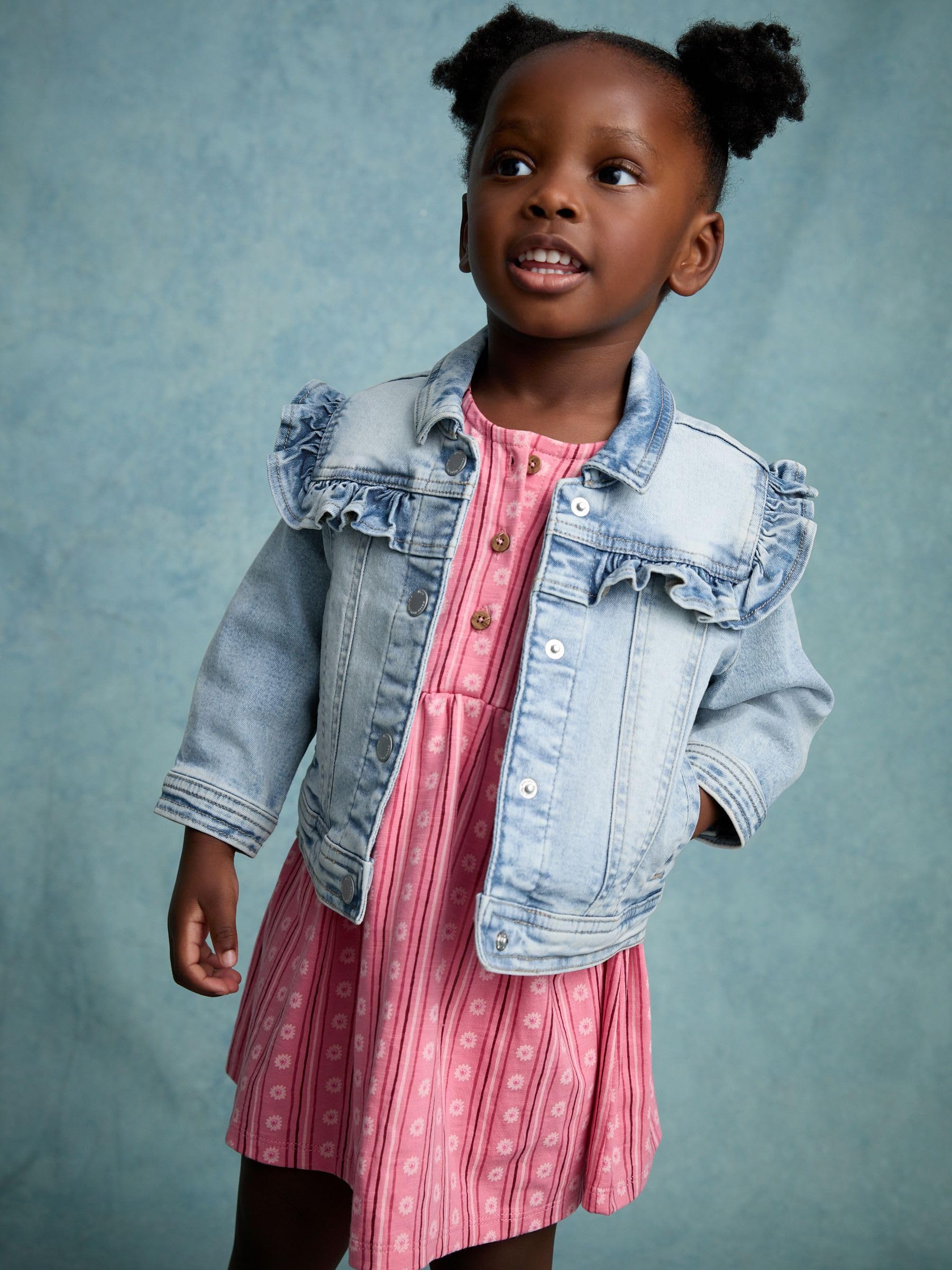 Next giacca jeans bambina ruches 104-110 denim elasticizzato