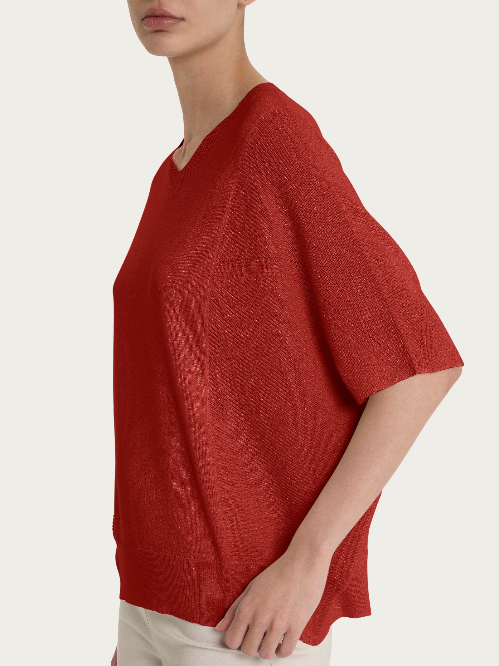 Ragno Maglia scollo a V Red Ochre crepe lurex manica 3/4