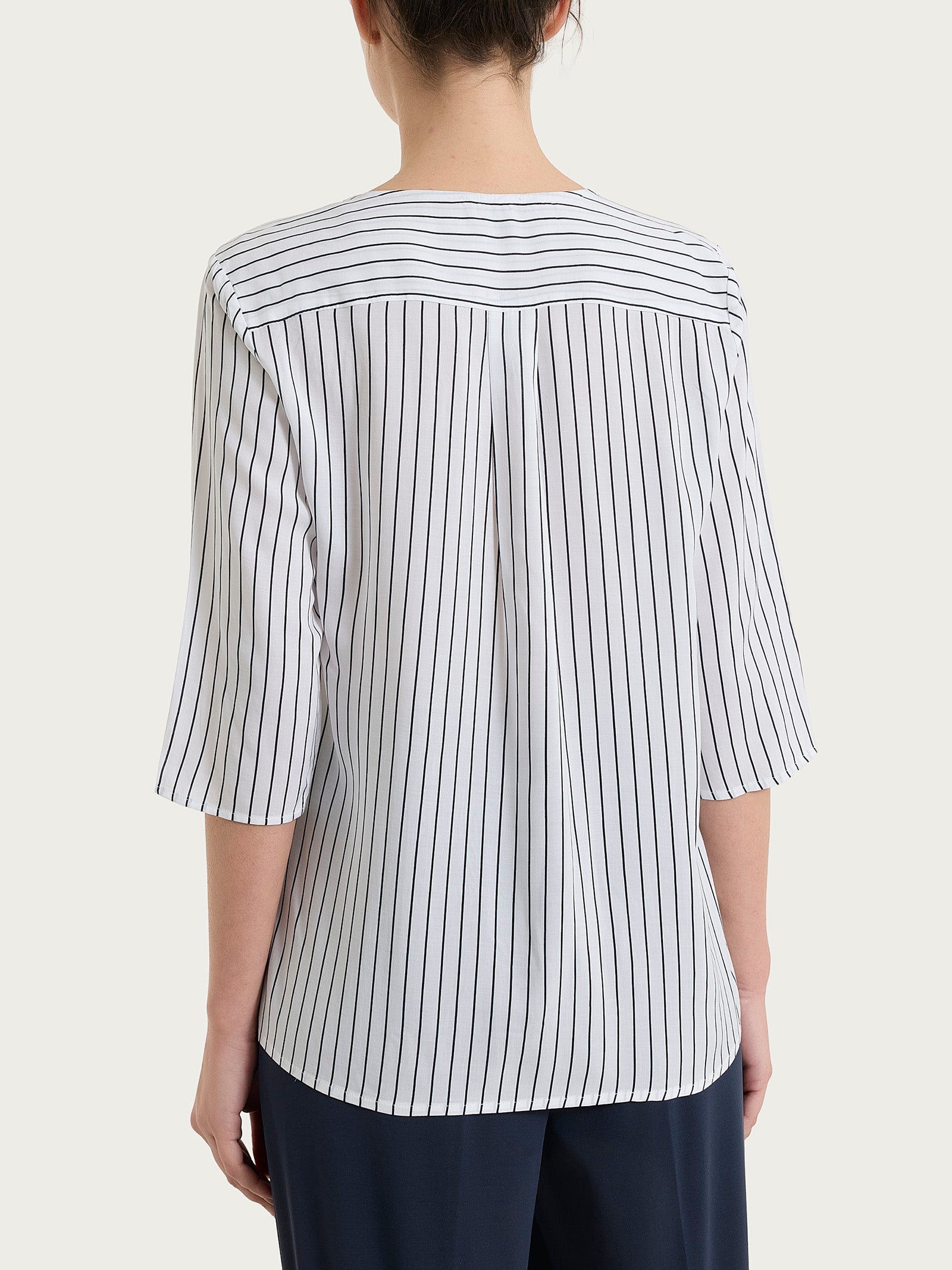 Ragno EcoSeta blusa righe fantasia bleu manica 3/4