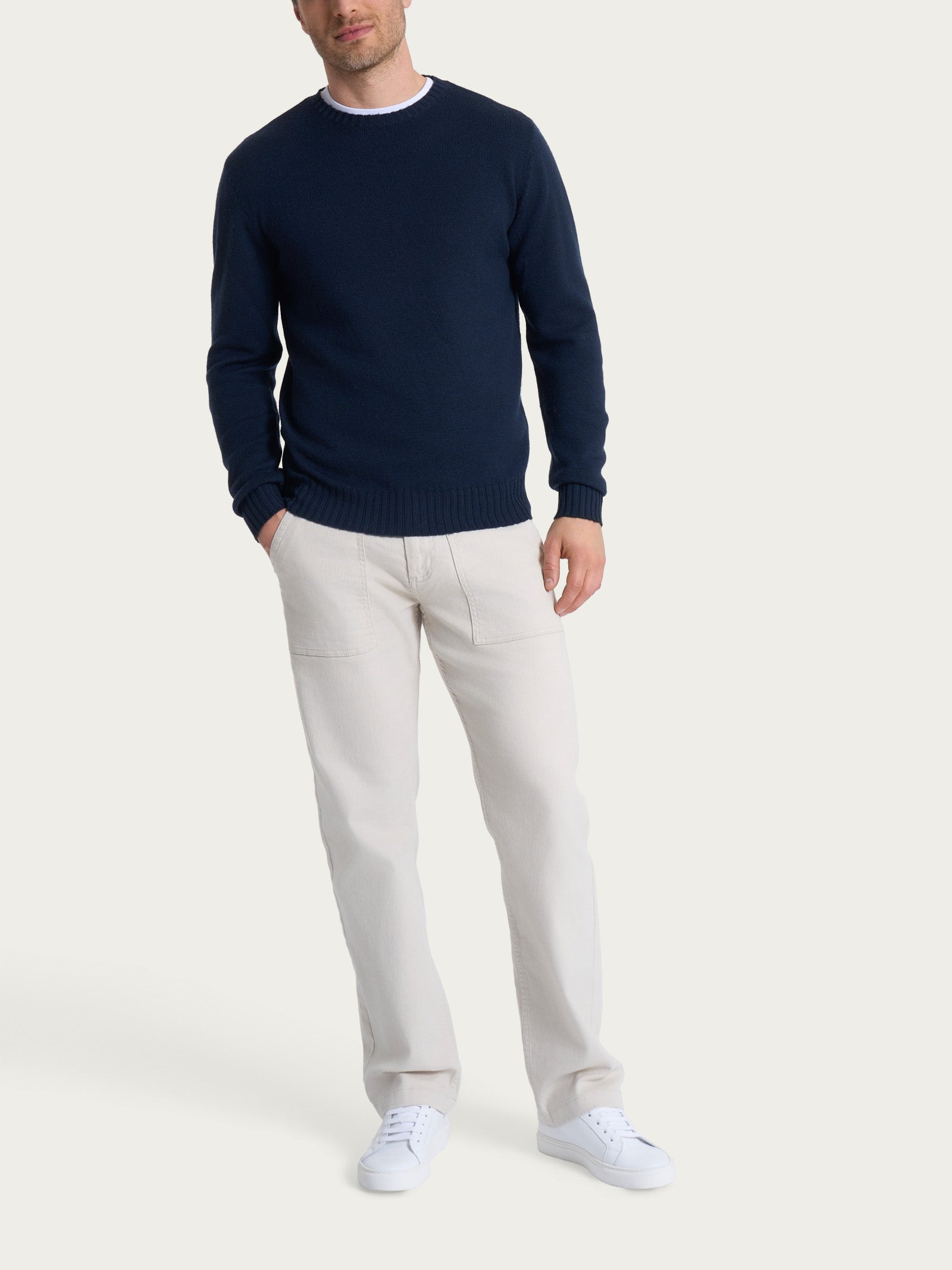 Ragno Merino Soft pull girocollo lana uomo blu leggero