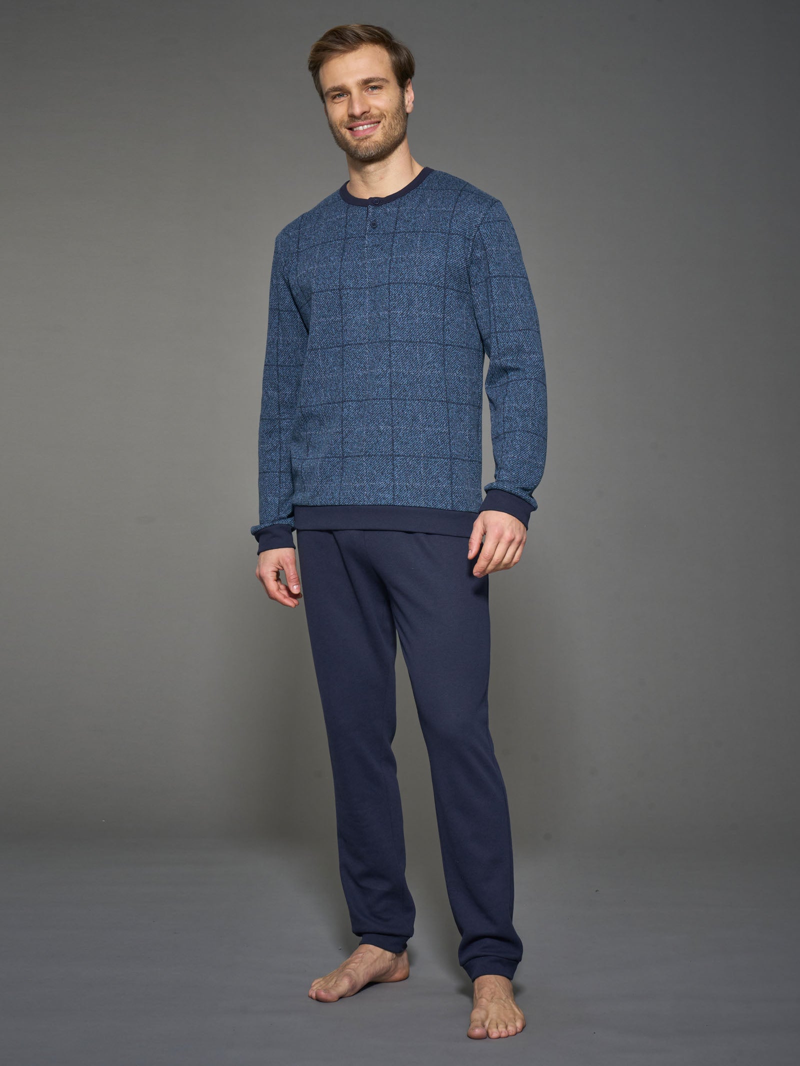 Ragno Cotton Eco Pile Pigiama Serafino Uomo Fant. Denim caldo