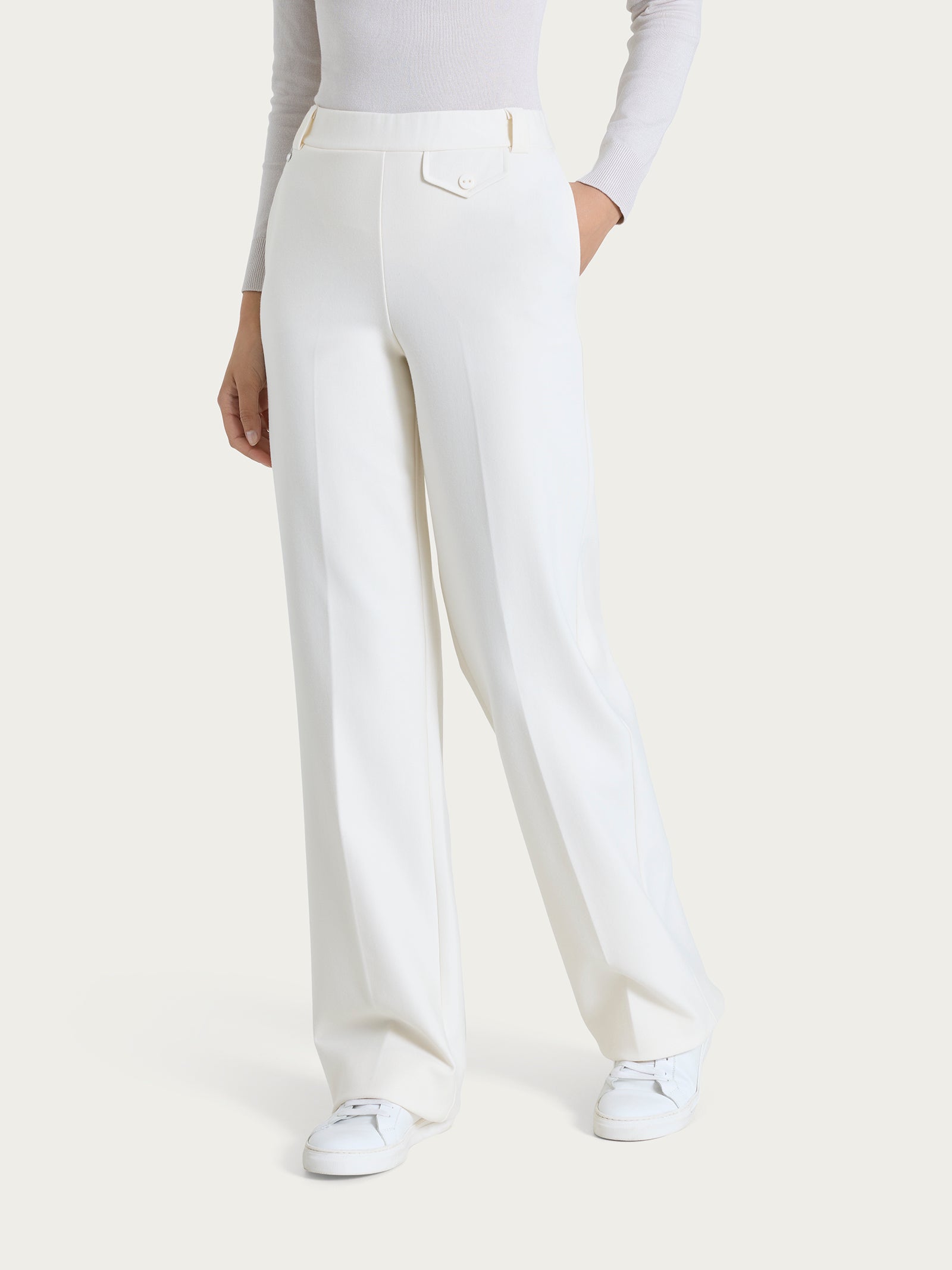 Ragno Compact pantalone ampio Avorio wide leg taschino