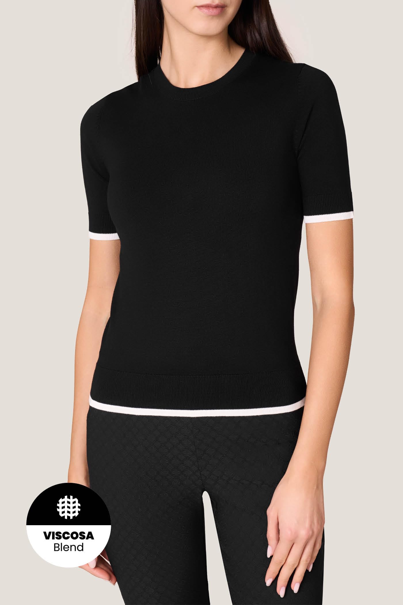 Goldenpoint Maglia Girocollo Manica Corta Misto Viscosa donna costine