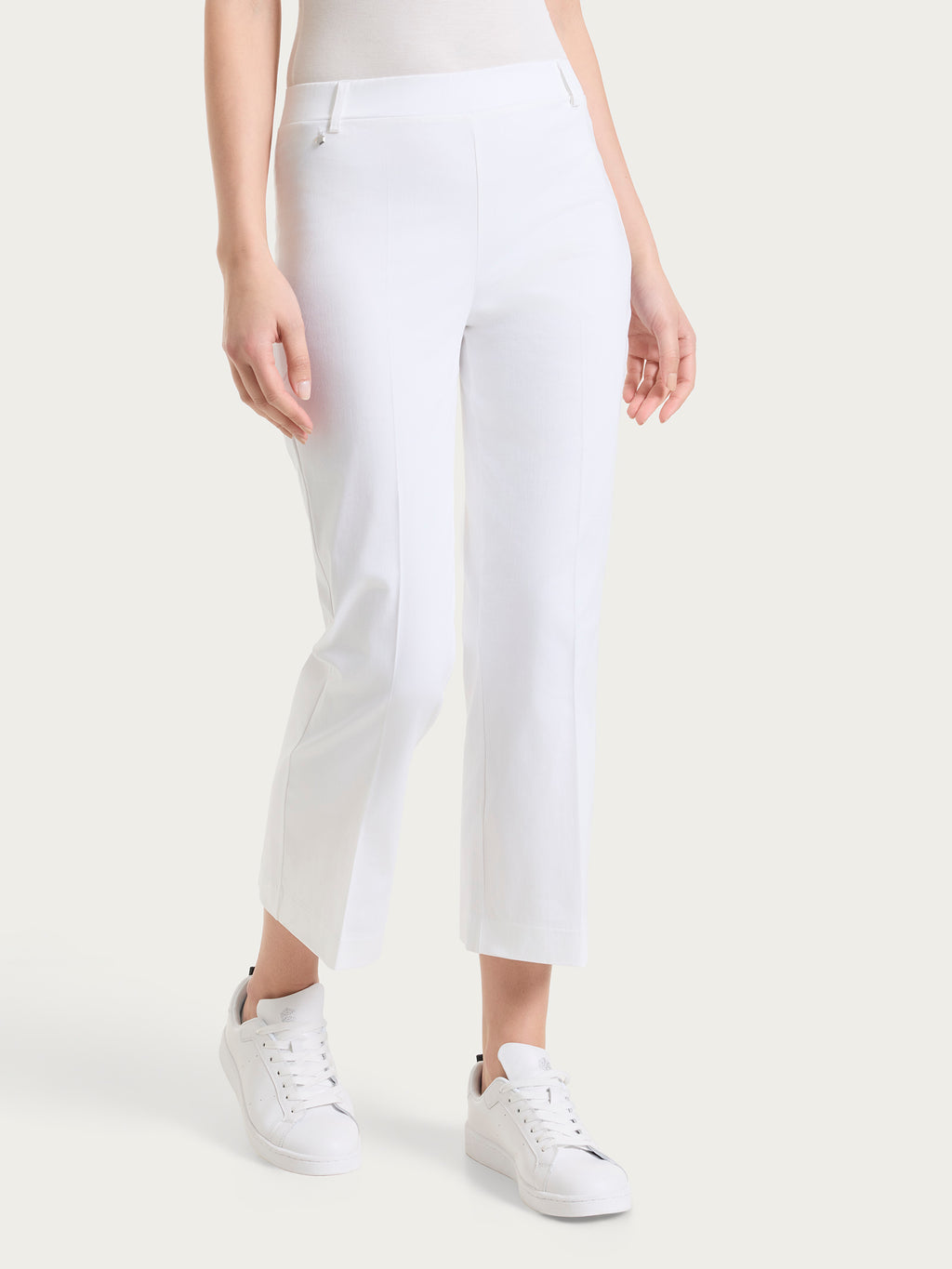 Ragno Satin Power Cropped Flare pantaloni Bianco cotone stretch