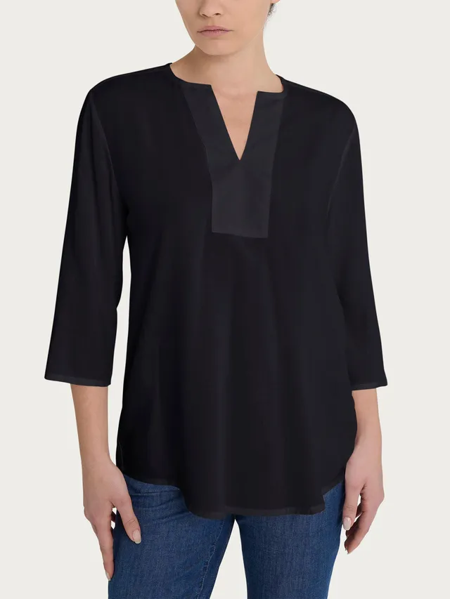 Ragno EcoSeta blusa scollo V manica 3/4 nera viscosa