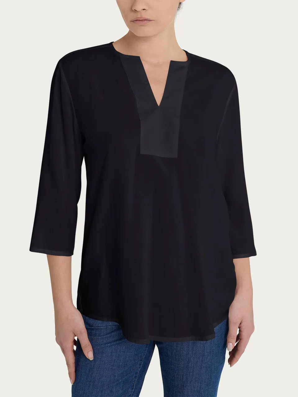 Ragno EcoSeta blusa scollo V manica 3/4 nera viscosa