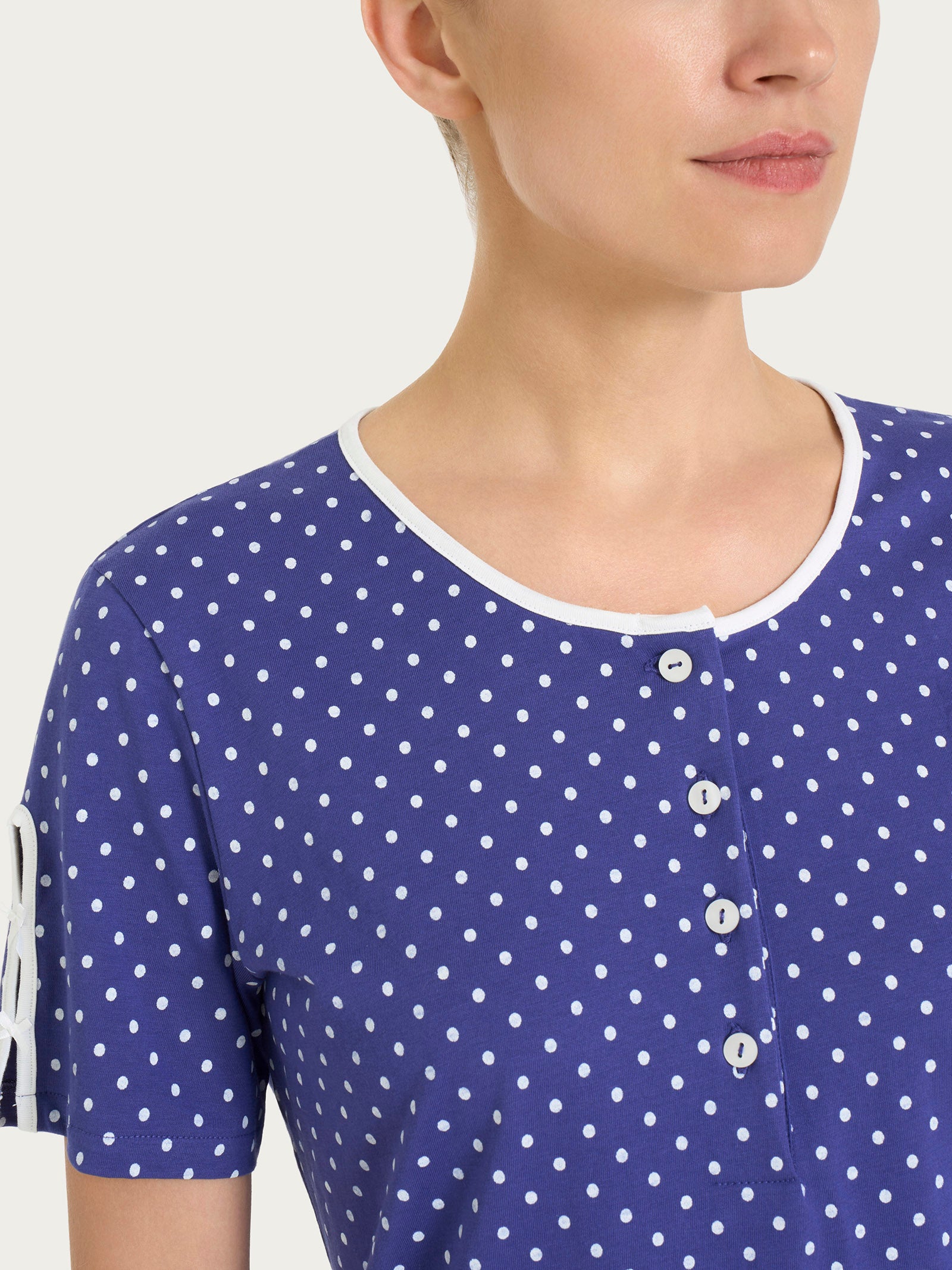 Ragno Jersey Cotone camicia notte pois blu Navy